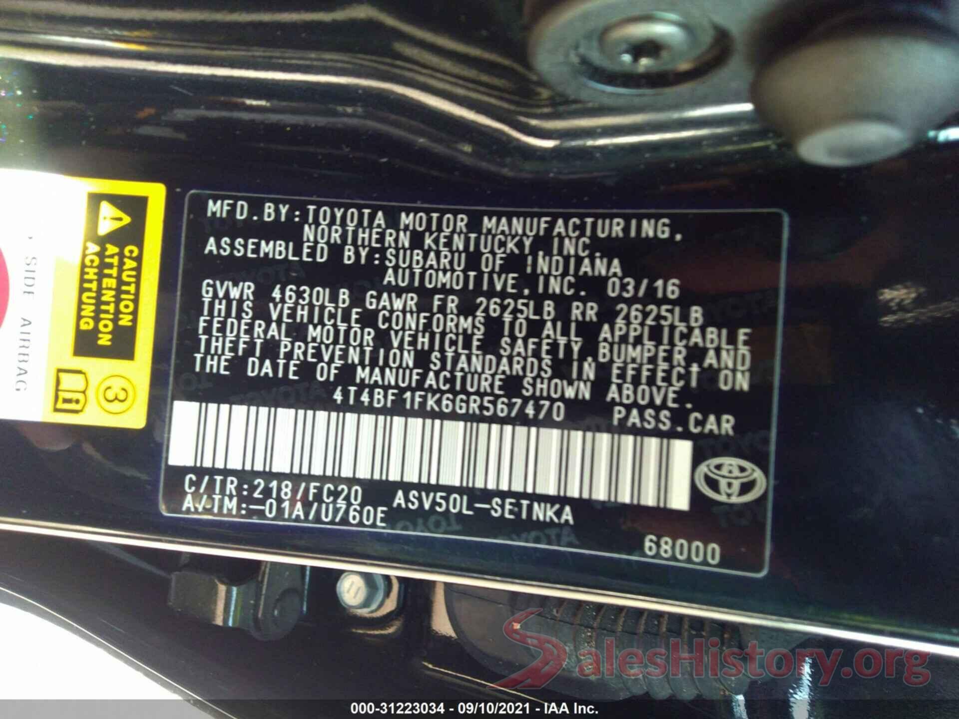 4T4BF1FK6GR567470 2016 TOYOTA CAMRY