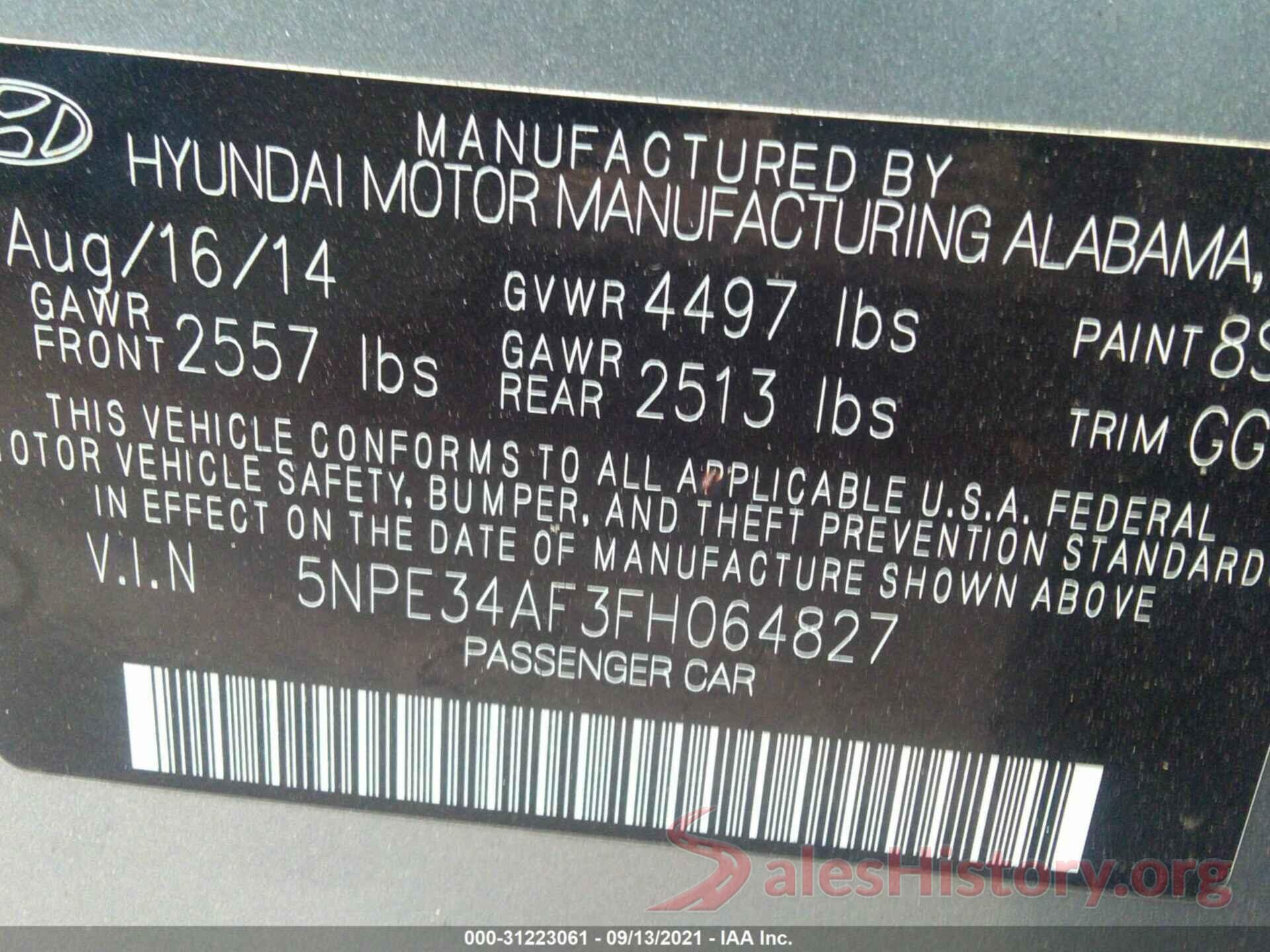 5NPE34AF3FH064827 2015 HYUNDAI SONATA