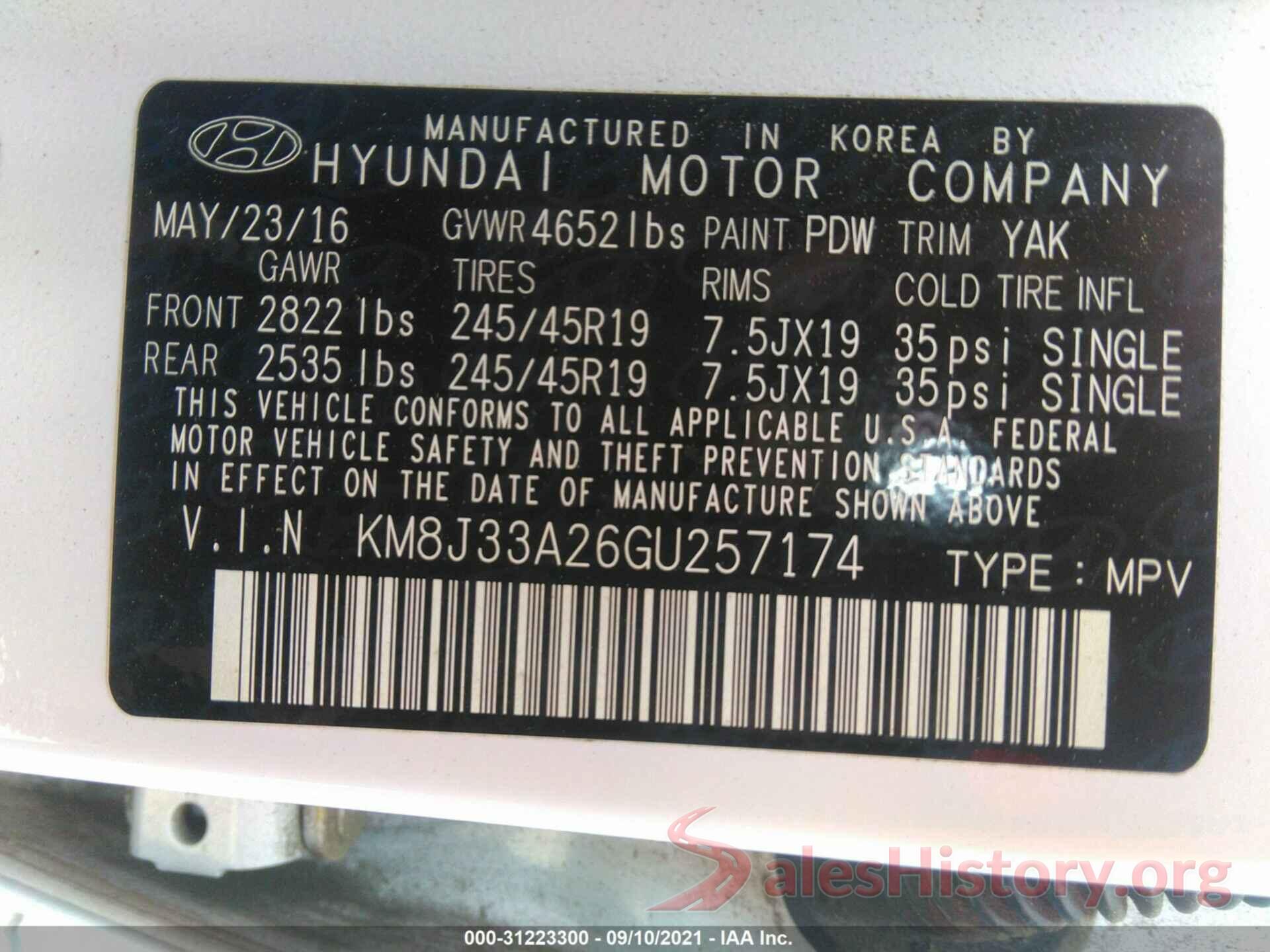 KM8J33A26GU257174 2016 HYUNDAI TUCSON