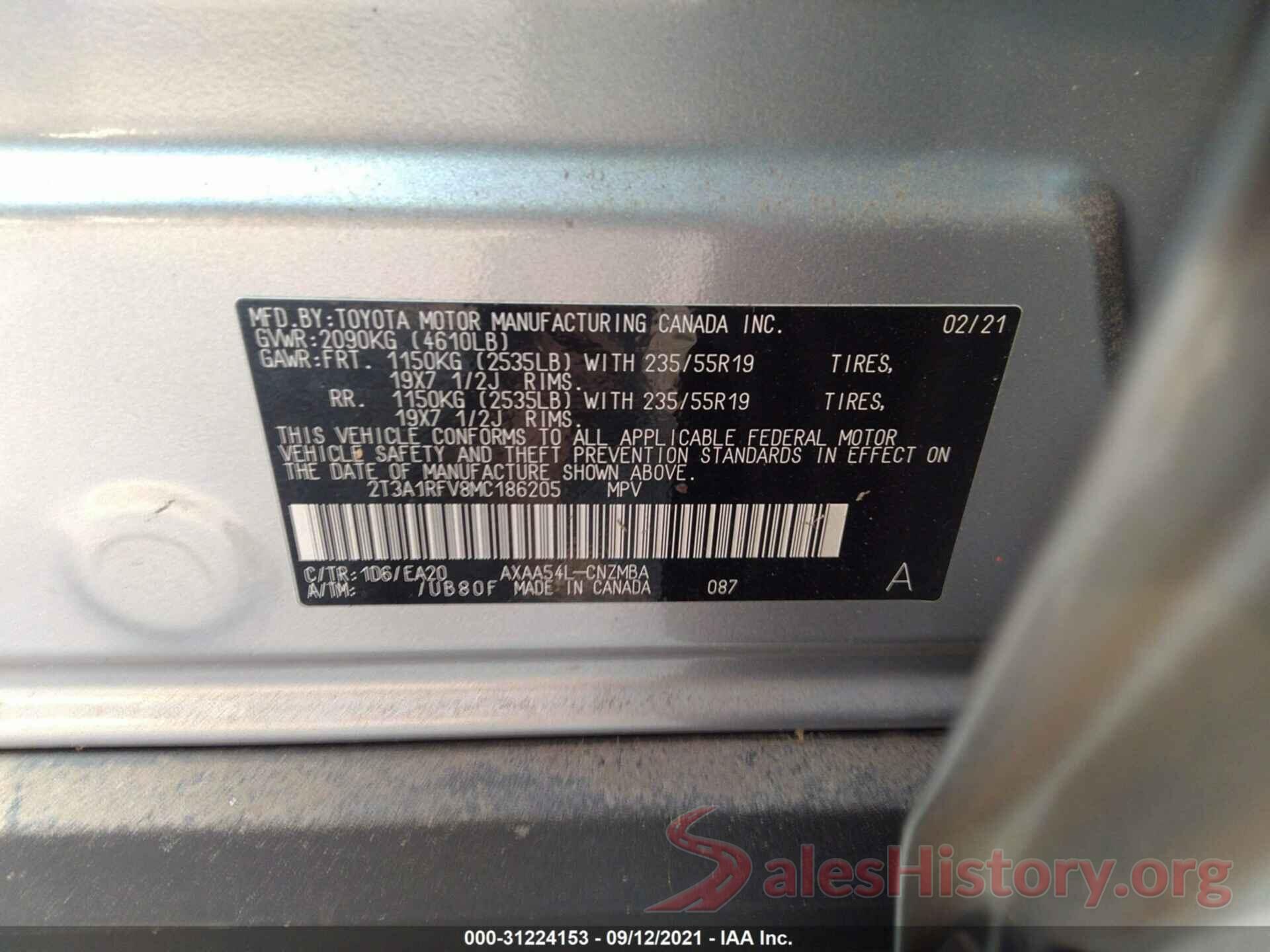 2T3A1RFV8MC186205 2021 TOYOTA RAV4