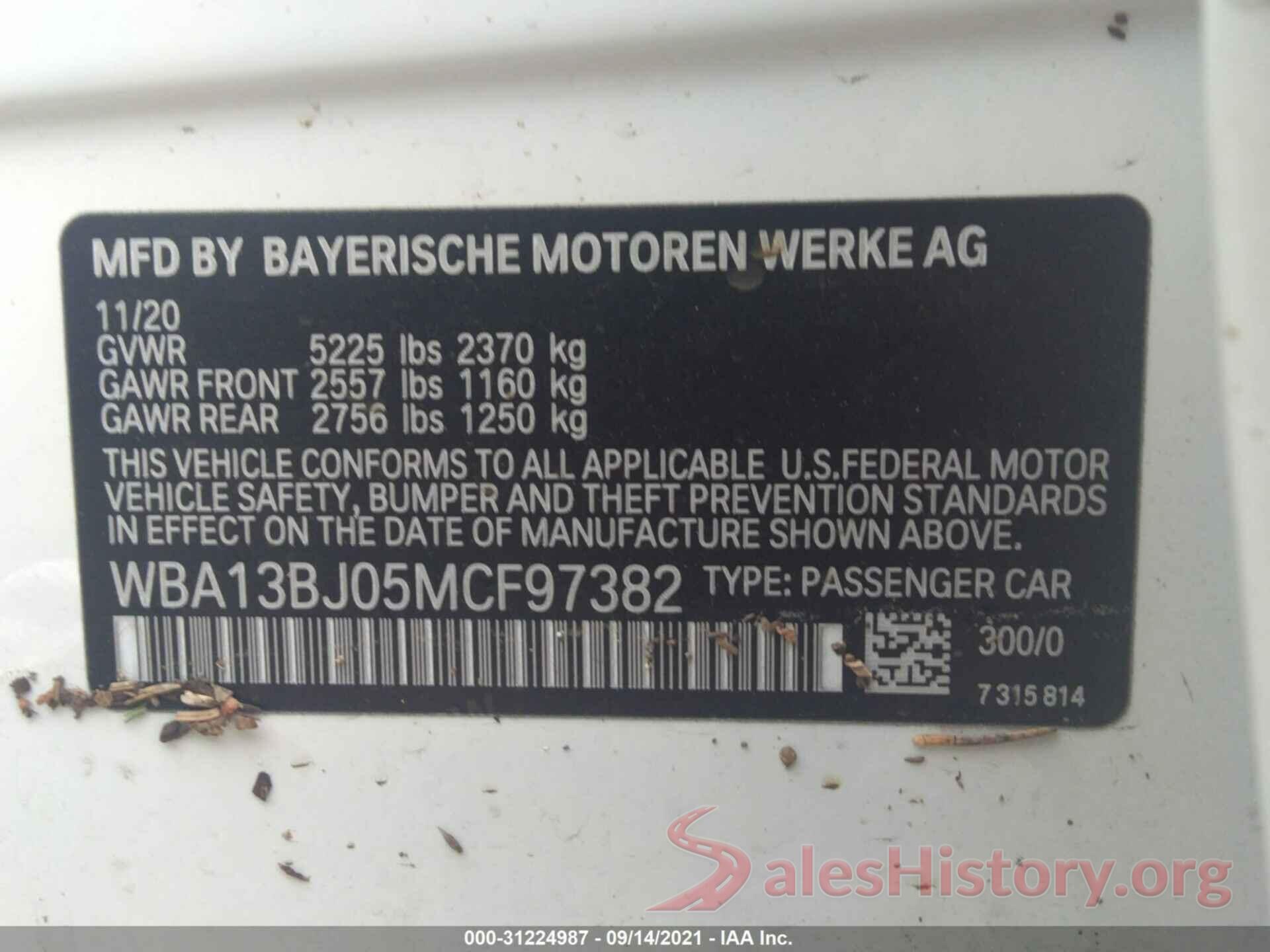 WBA13BJ05MCF97382 2021 BMW 5 SERIES