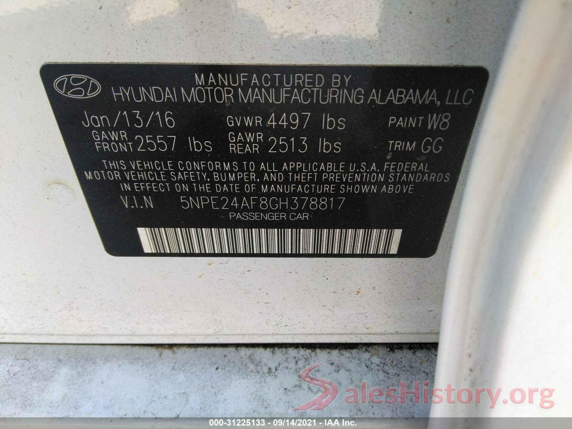 5NPE24AF8GH378817 2016 HYUNDAI SONATA