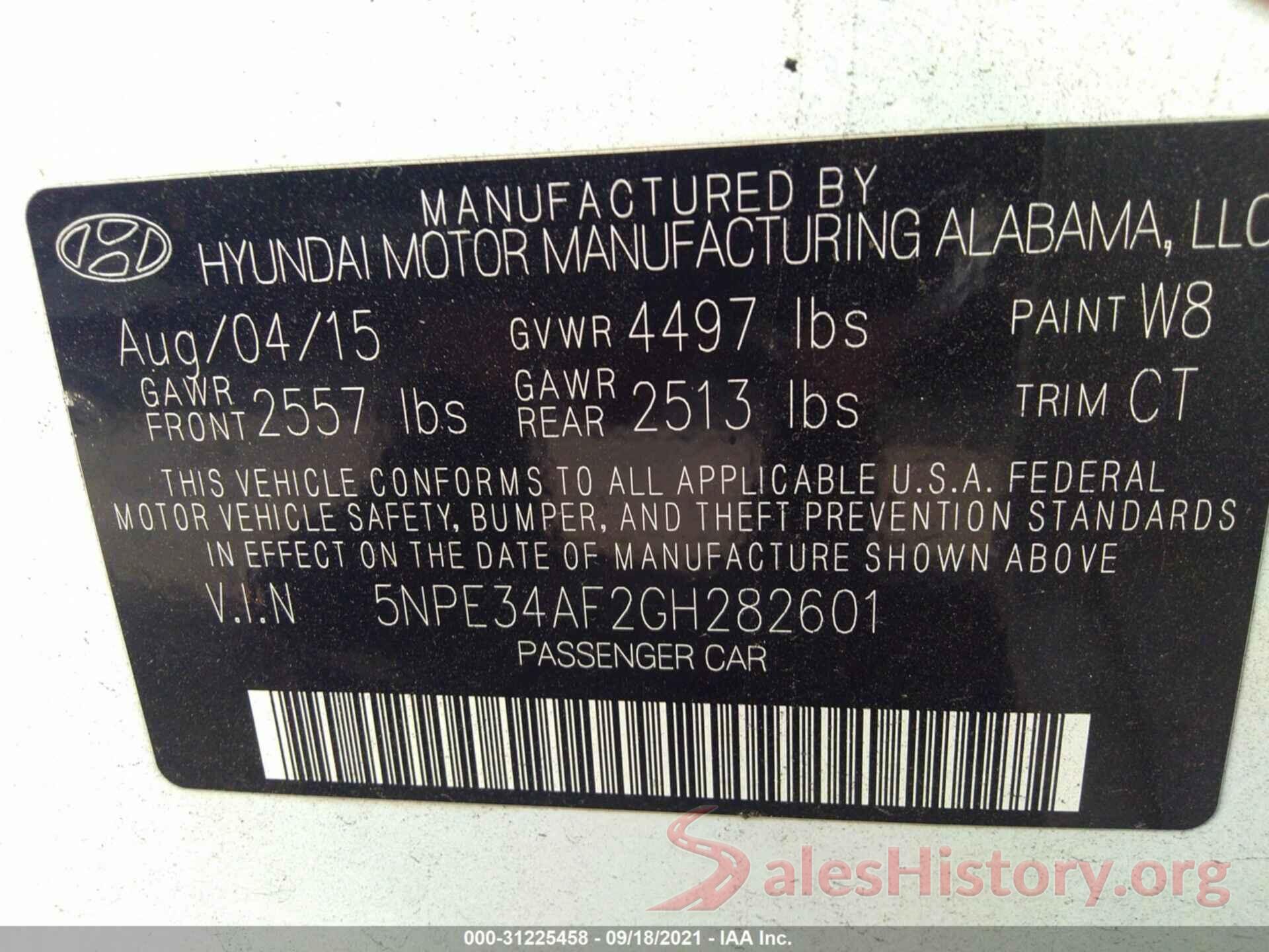 5NPE34AF2GH282601 2016 HYUNDAI SONATA