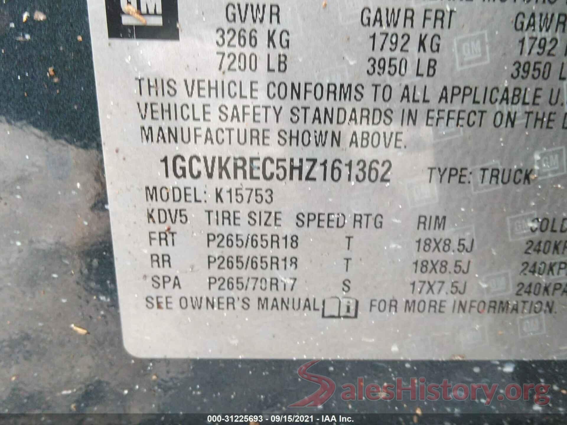 1GCVKREC5HZ161362 2017 CHEVROLET SILVERADO 1500