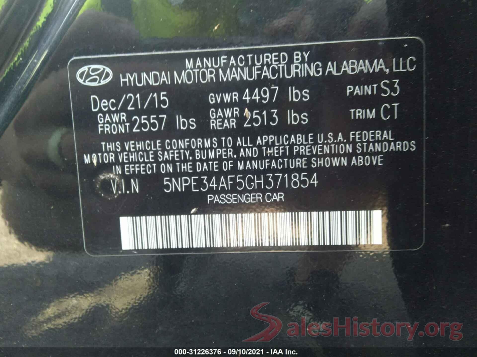 5NPE34AF5GH371854 2016 HYUNDAI SONATA