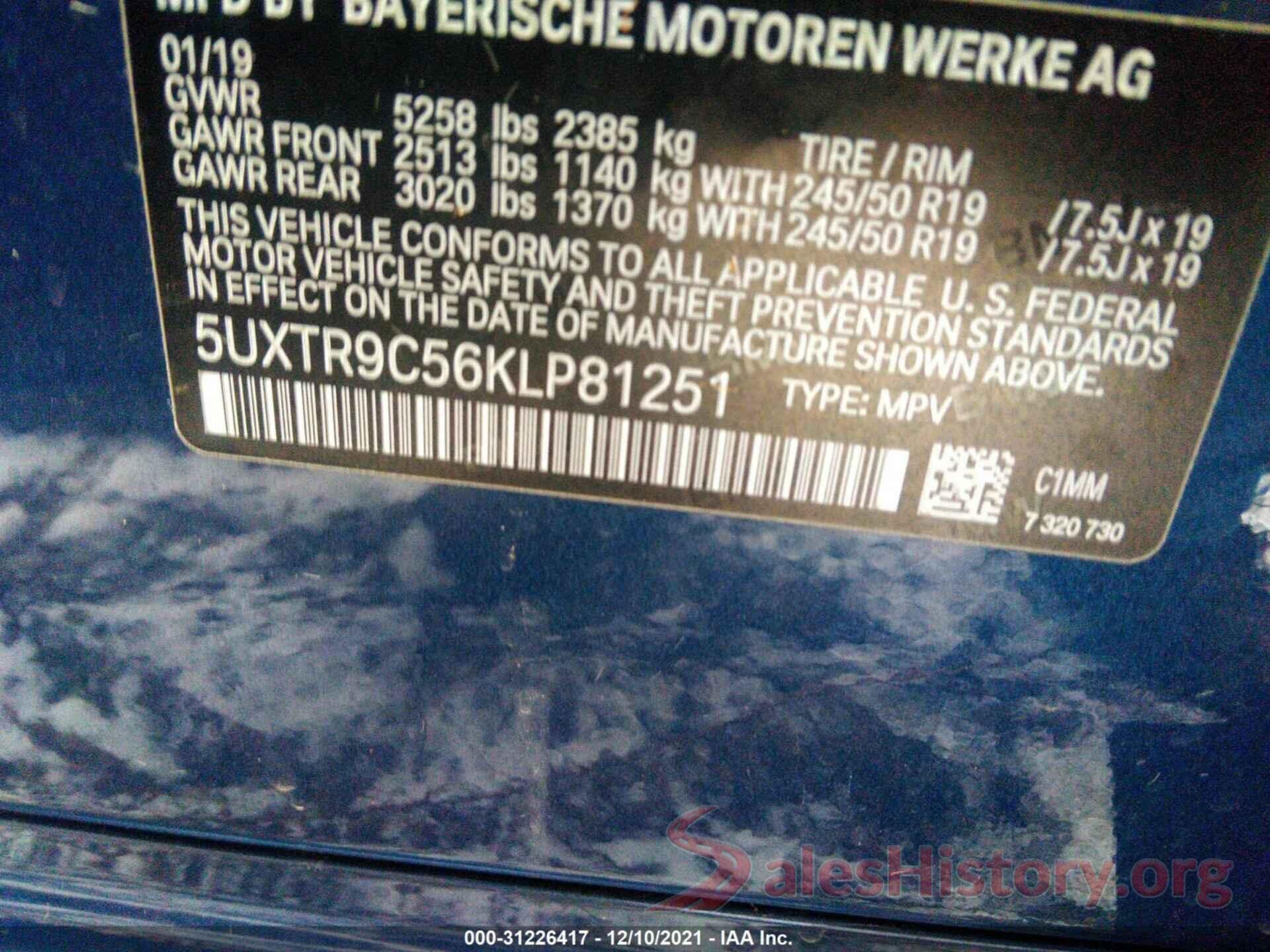 5UXTR9C56KLP81251 2019 BMW X3
