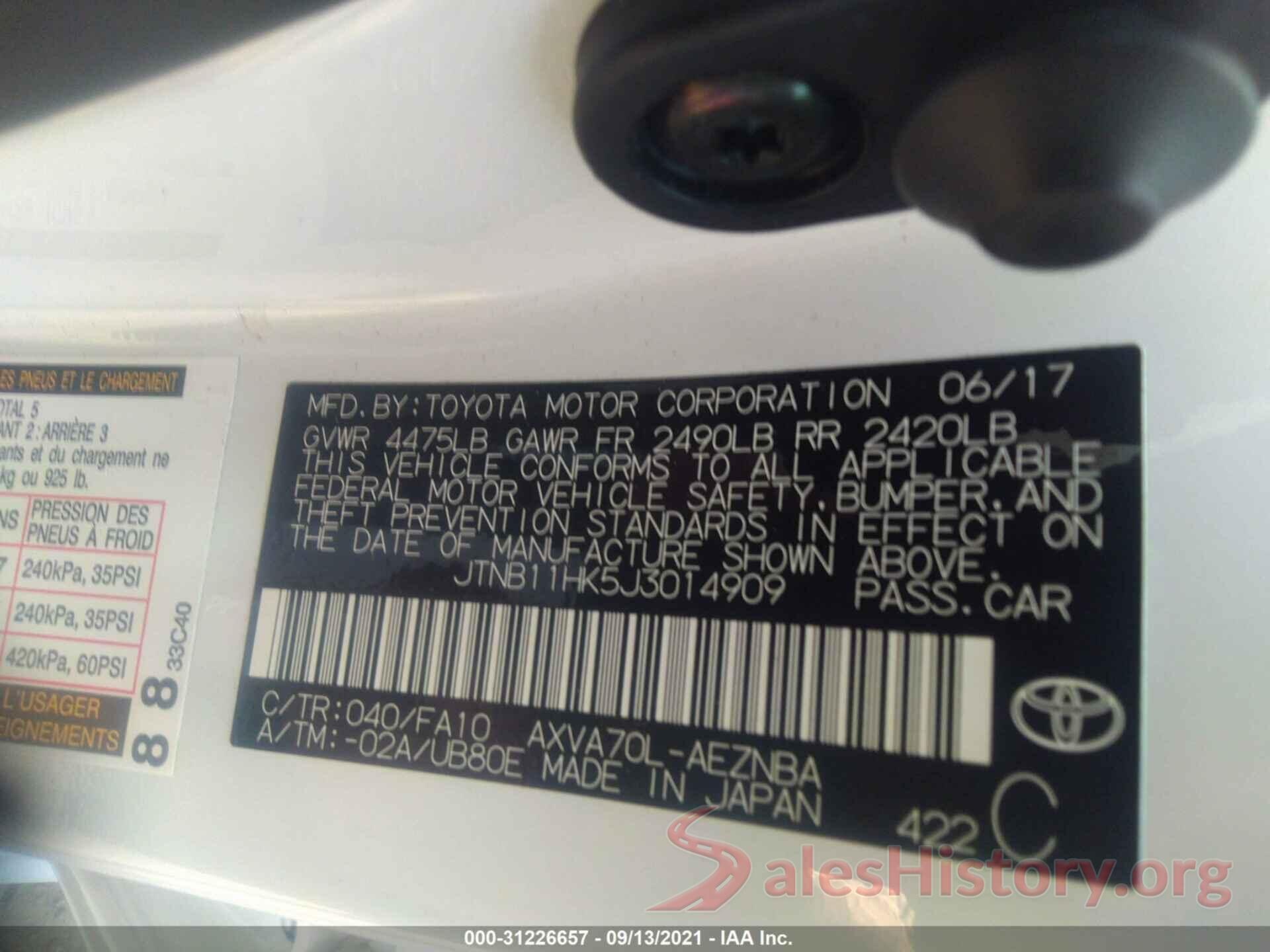 JTNB11HK5J3014909 2018 TOYOTA CAMRY