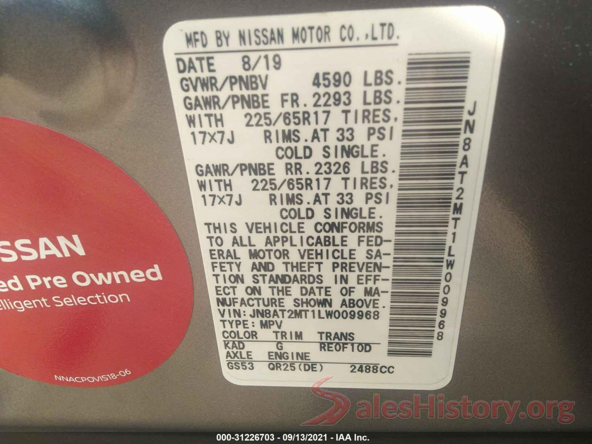 JN8AT2MT1LW009968 2020 NISSAN ROGUE