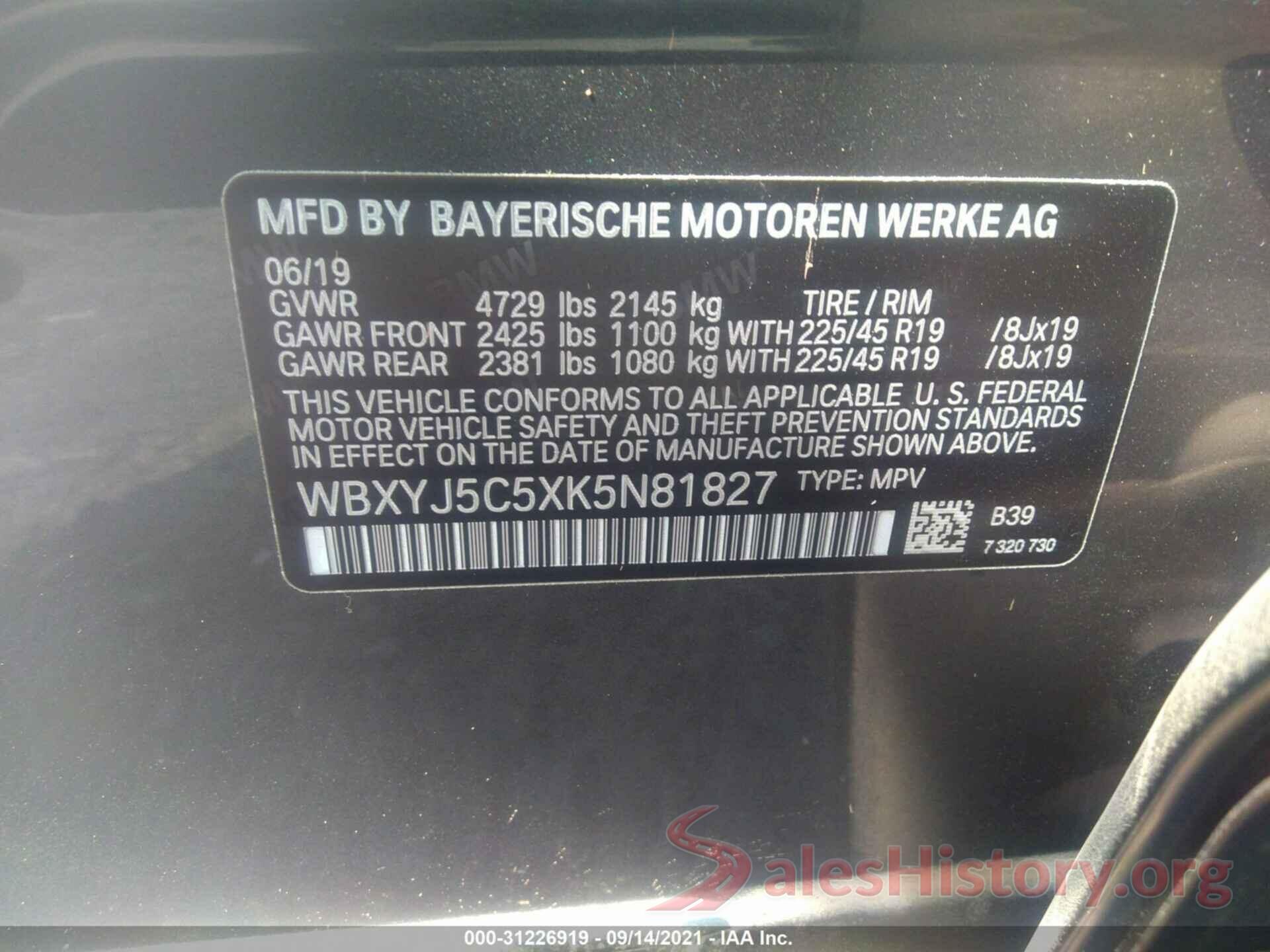 WBXYJ5C5XK5N81827 2019 BMW X2