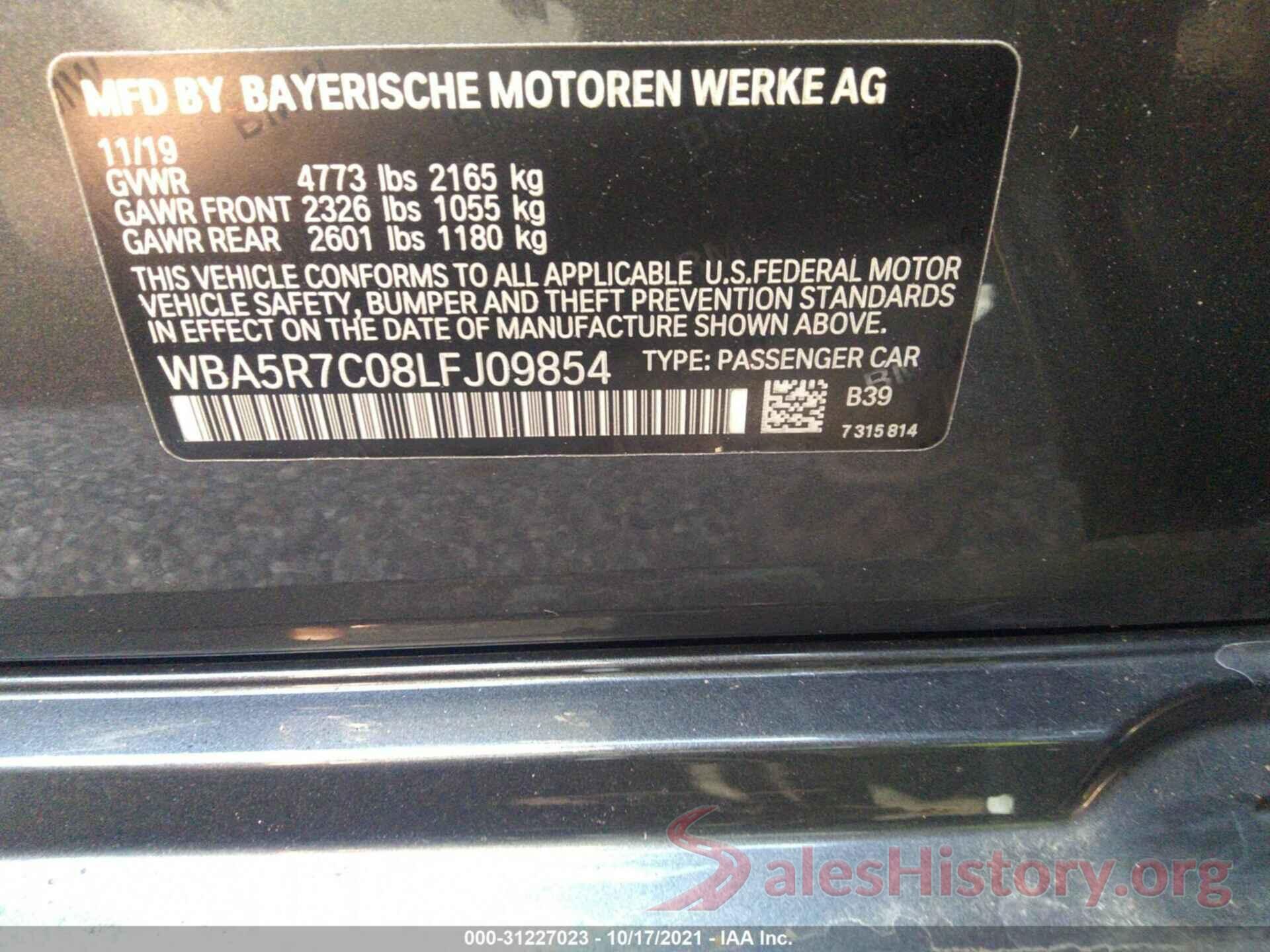 WBA5R7C08LFJ09854 2020 BMW 3 SERIES