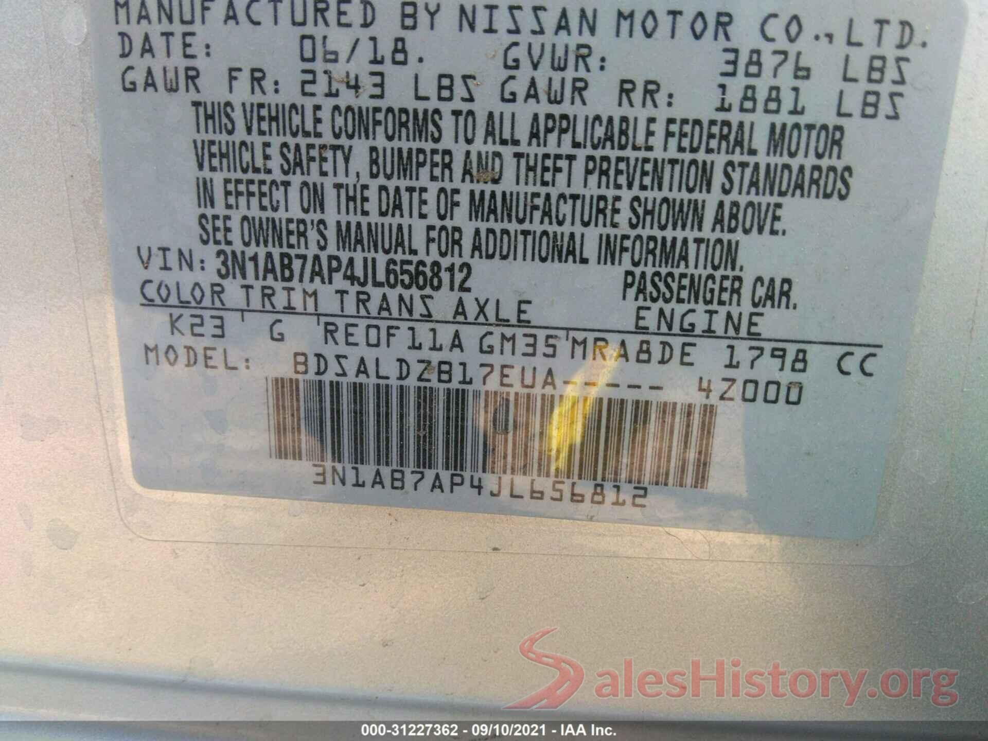 3N1AB7AP4JL656812 2018 NISSAN SENTRA