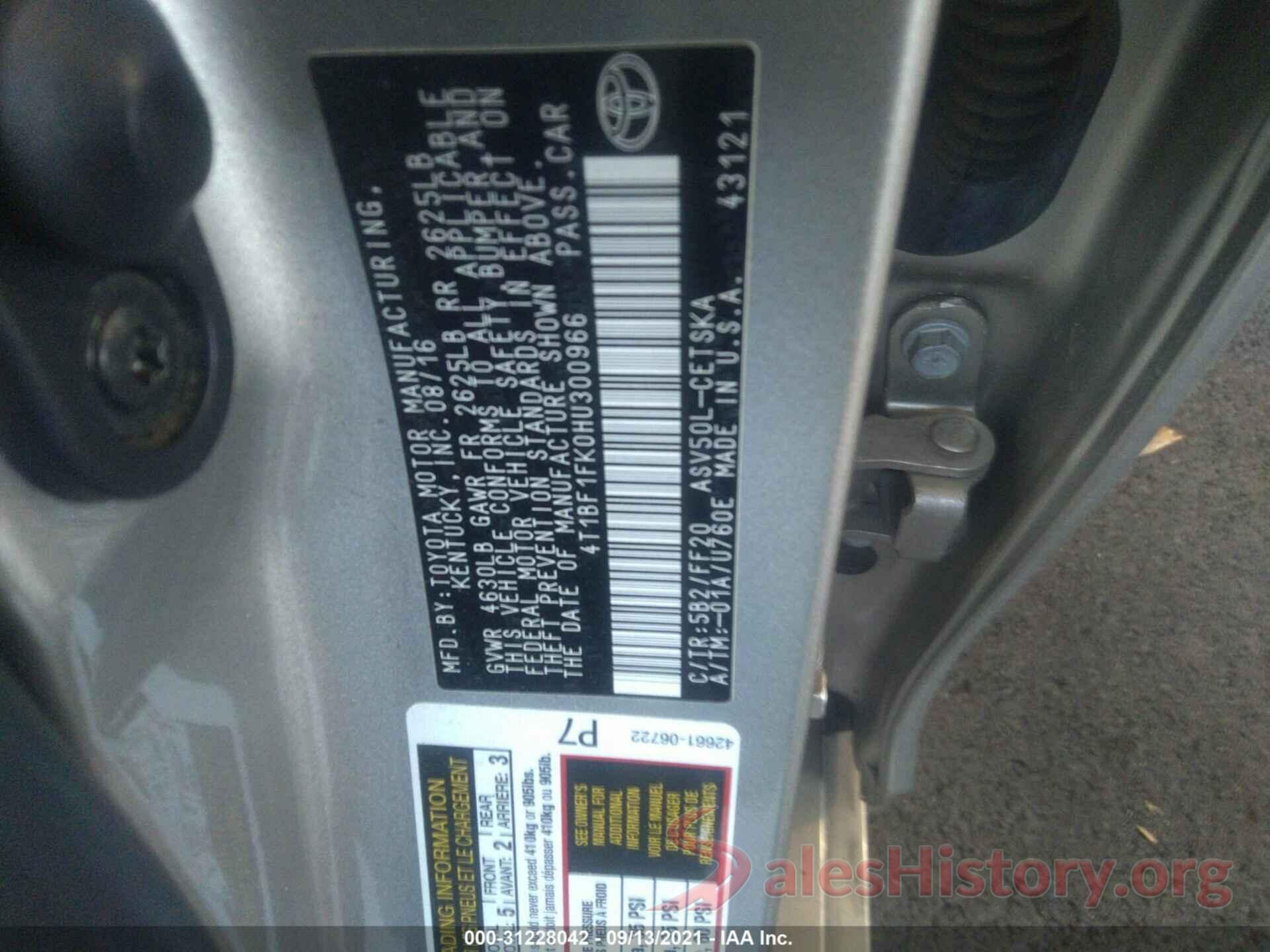 4T1BF1FK0HU300966 2017 TOYOTA CAMRY