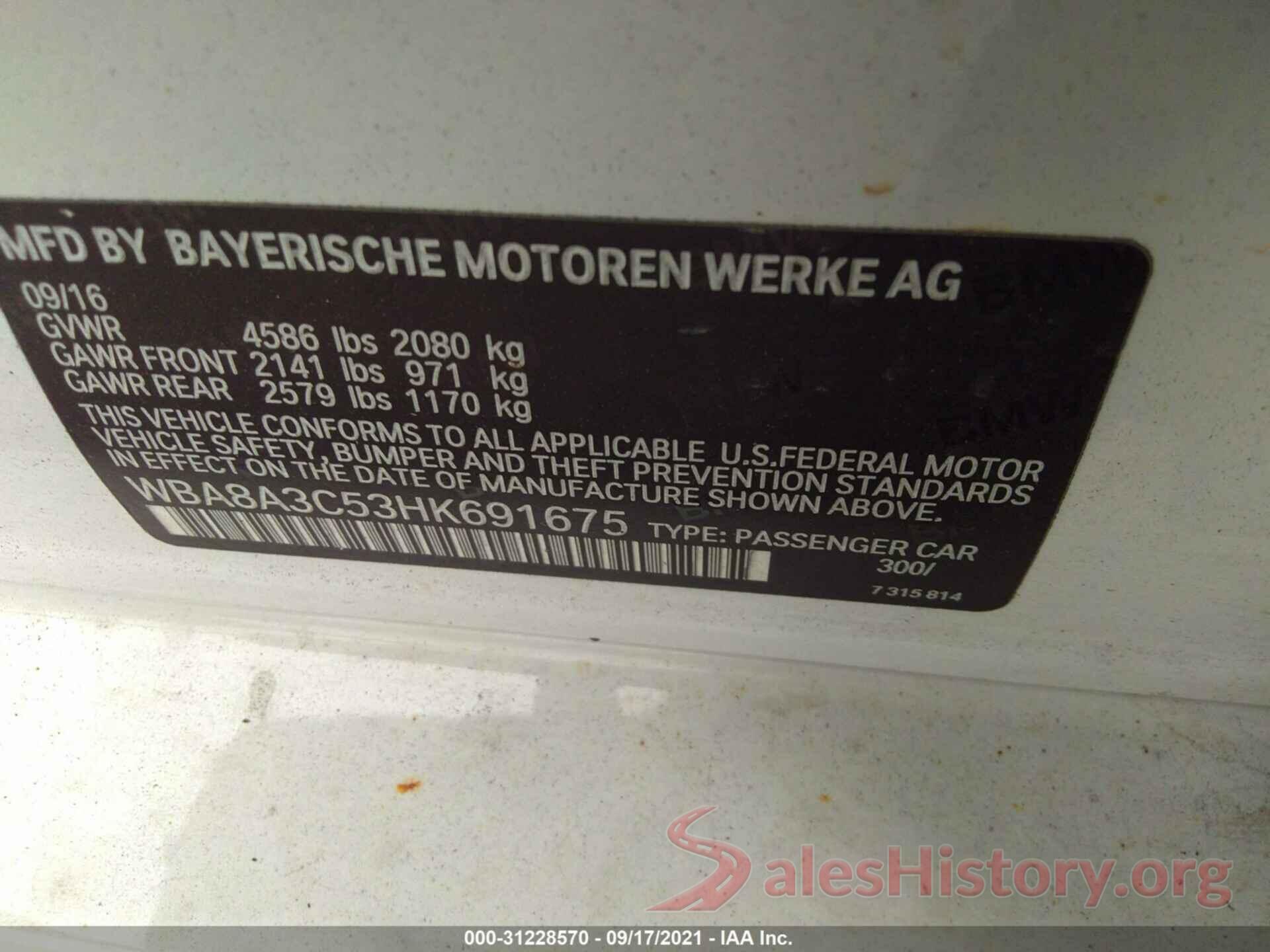 WBA8A3C53HK691675 2017 BMW 3 SERIES