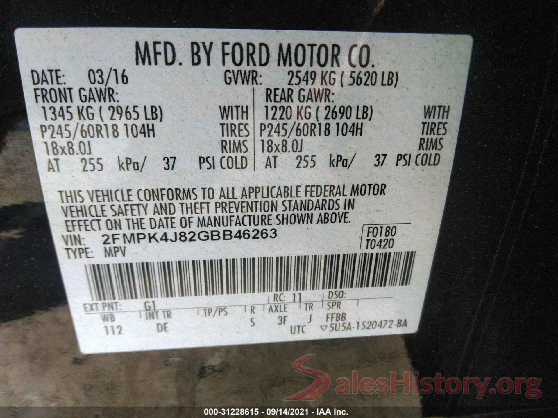 2FMPK4J82GBB46263 2016 FORD EDGE