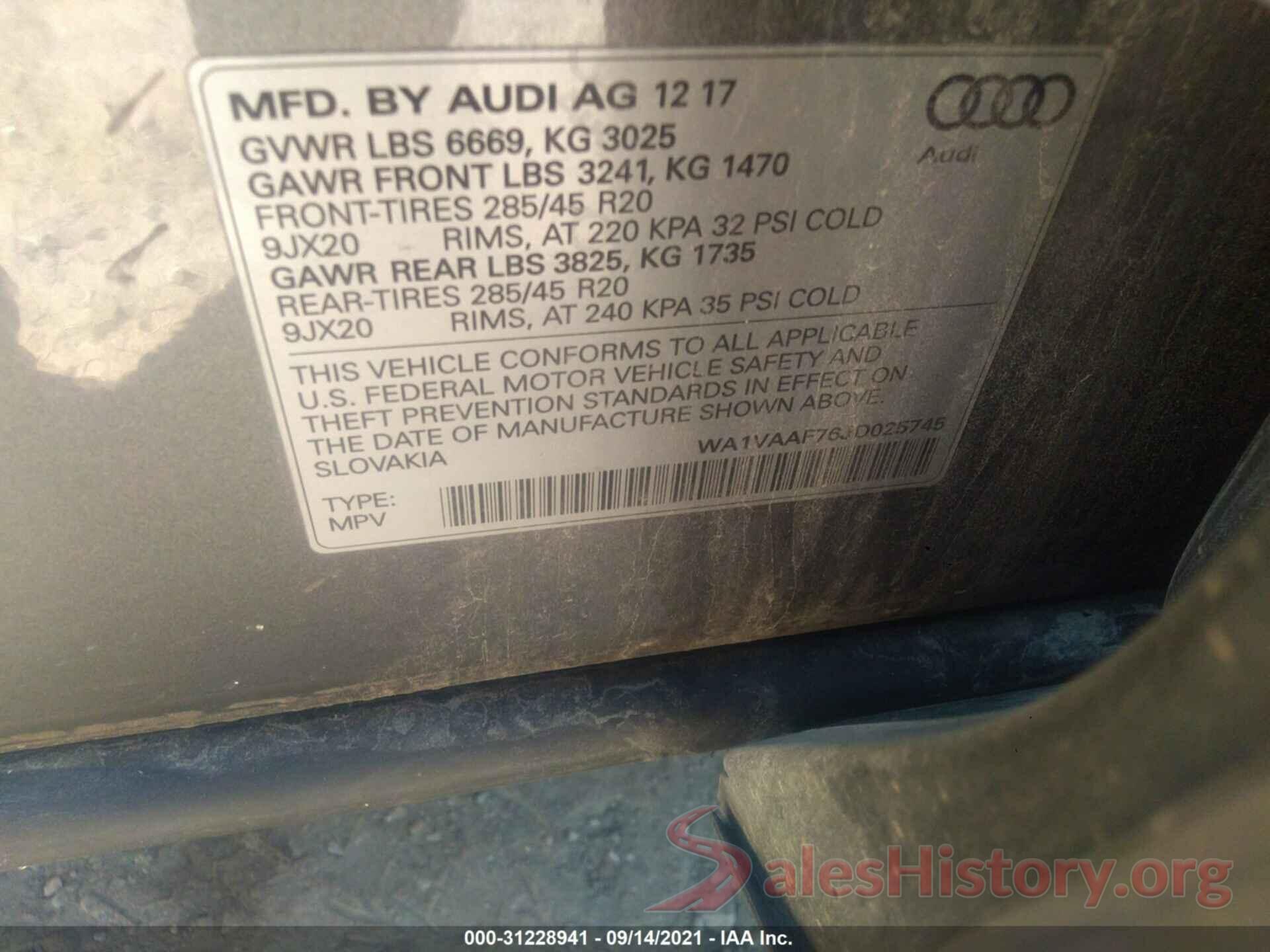 WA1VAAF76JD025745 2018 AUDI Q7