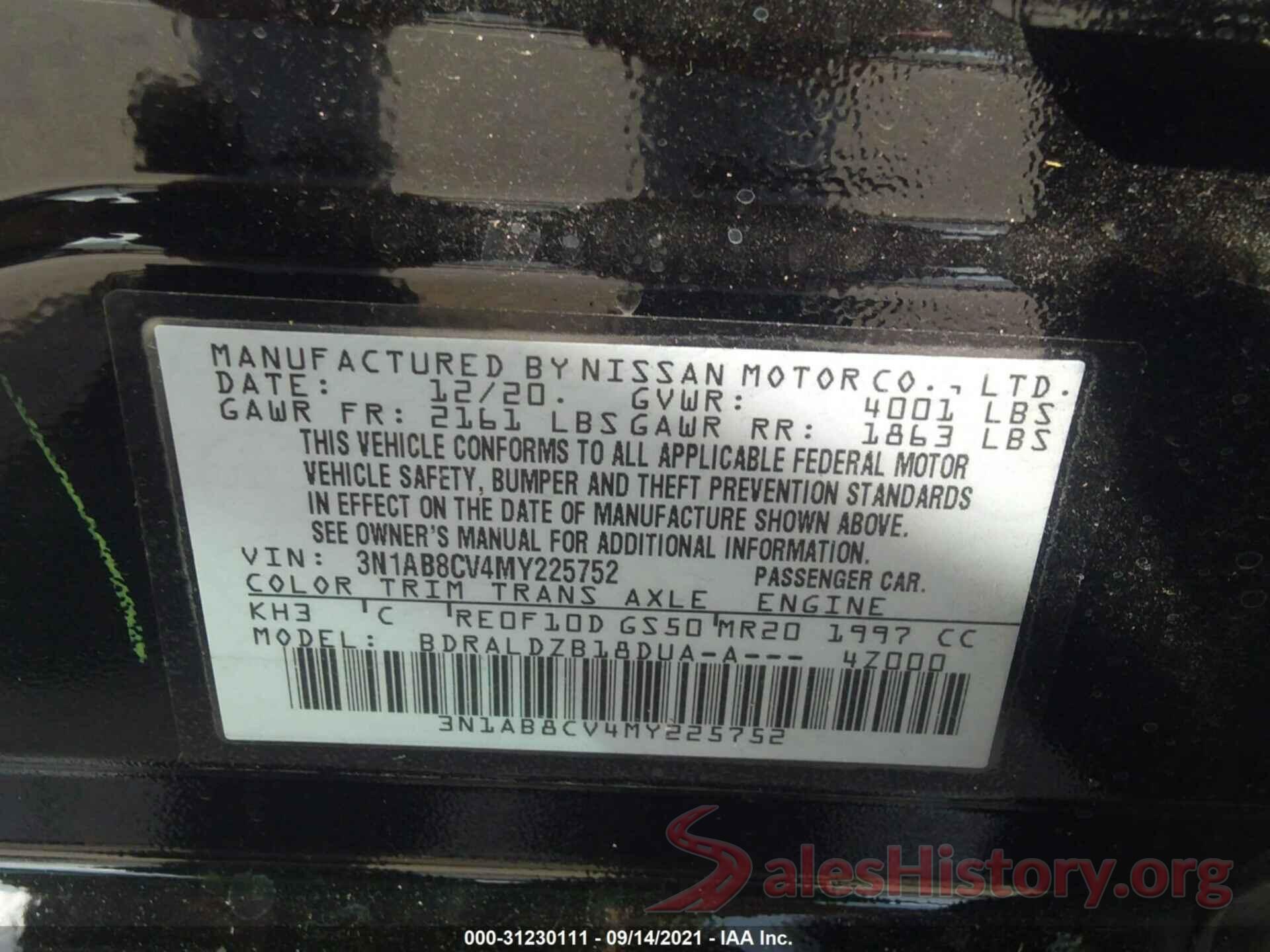 3N1AB8CV4MY225752 2021 NISSAN SENTRA