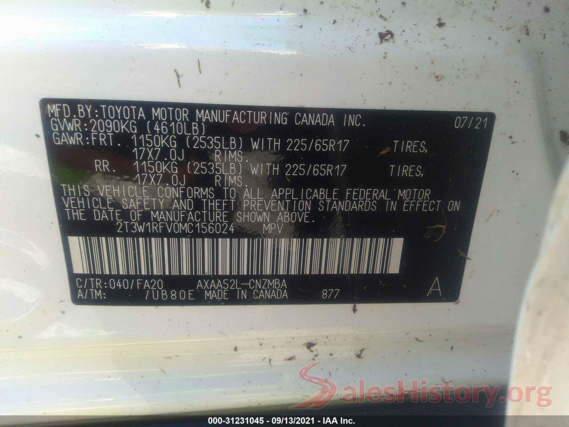 2T3W1RFV0MC156024 2021 TOYOTA RAV4