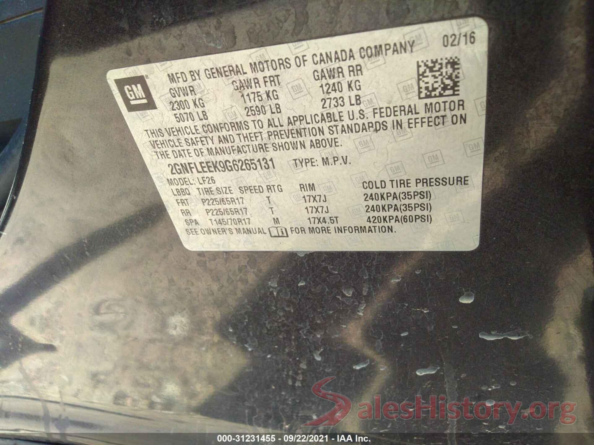 2GNFLEEK9G6265131 2016 CHEVROLET EQUINOX