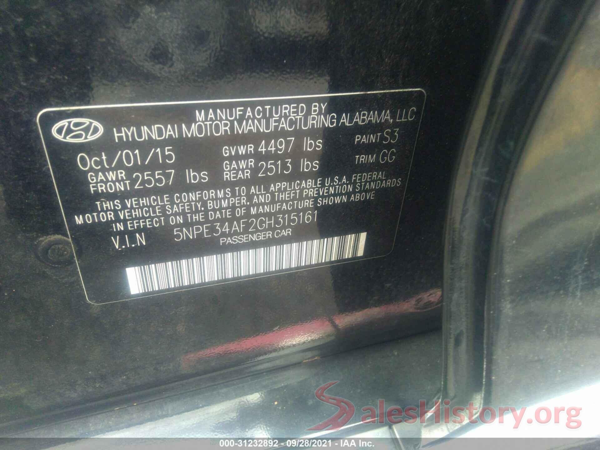 5NPE34AF2GH315161 2016 HYUNDAI SONATA