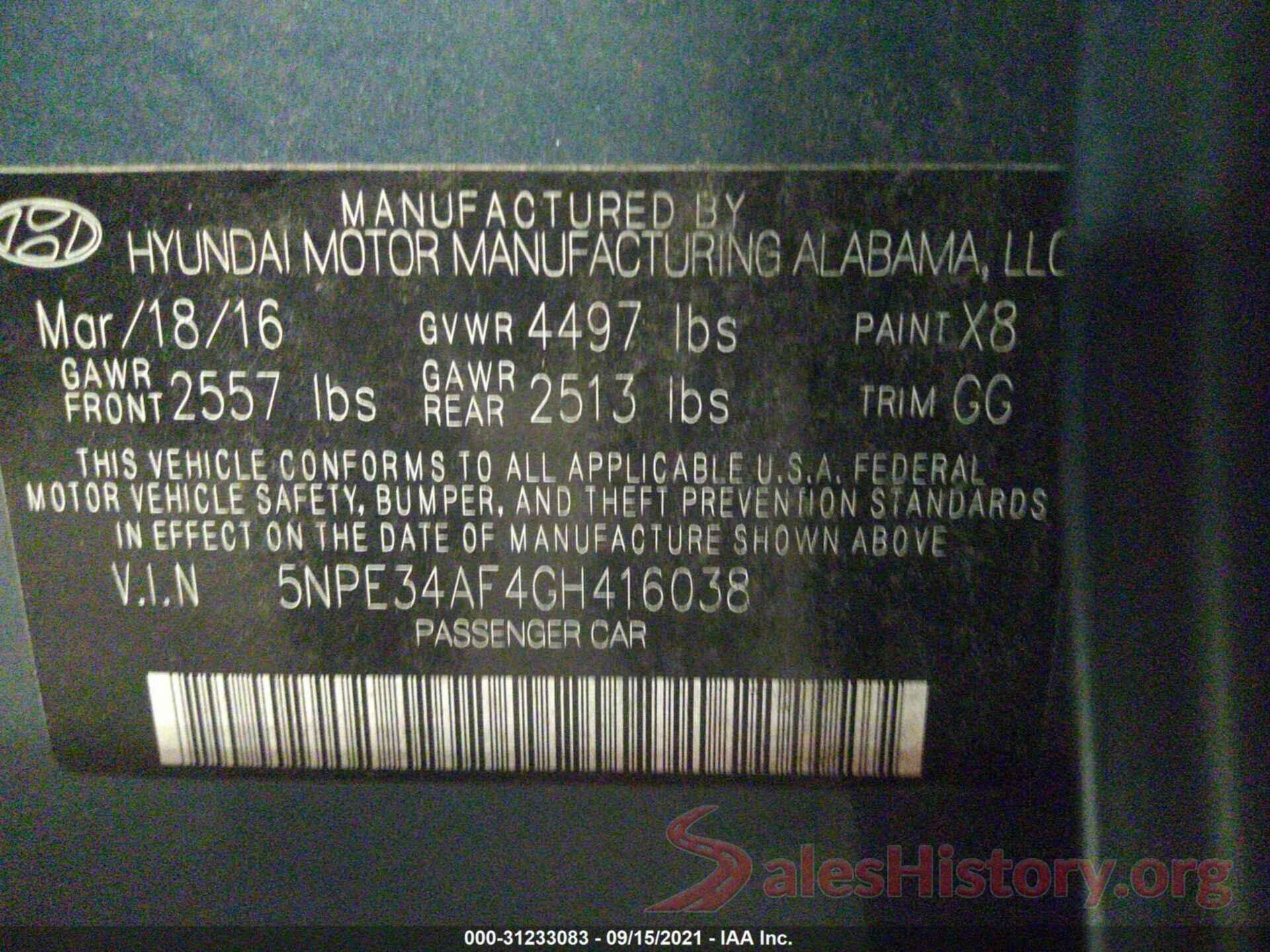 5NPE34AF4GH416038 2016 HYUNDAI SONATA