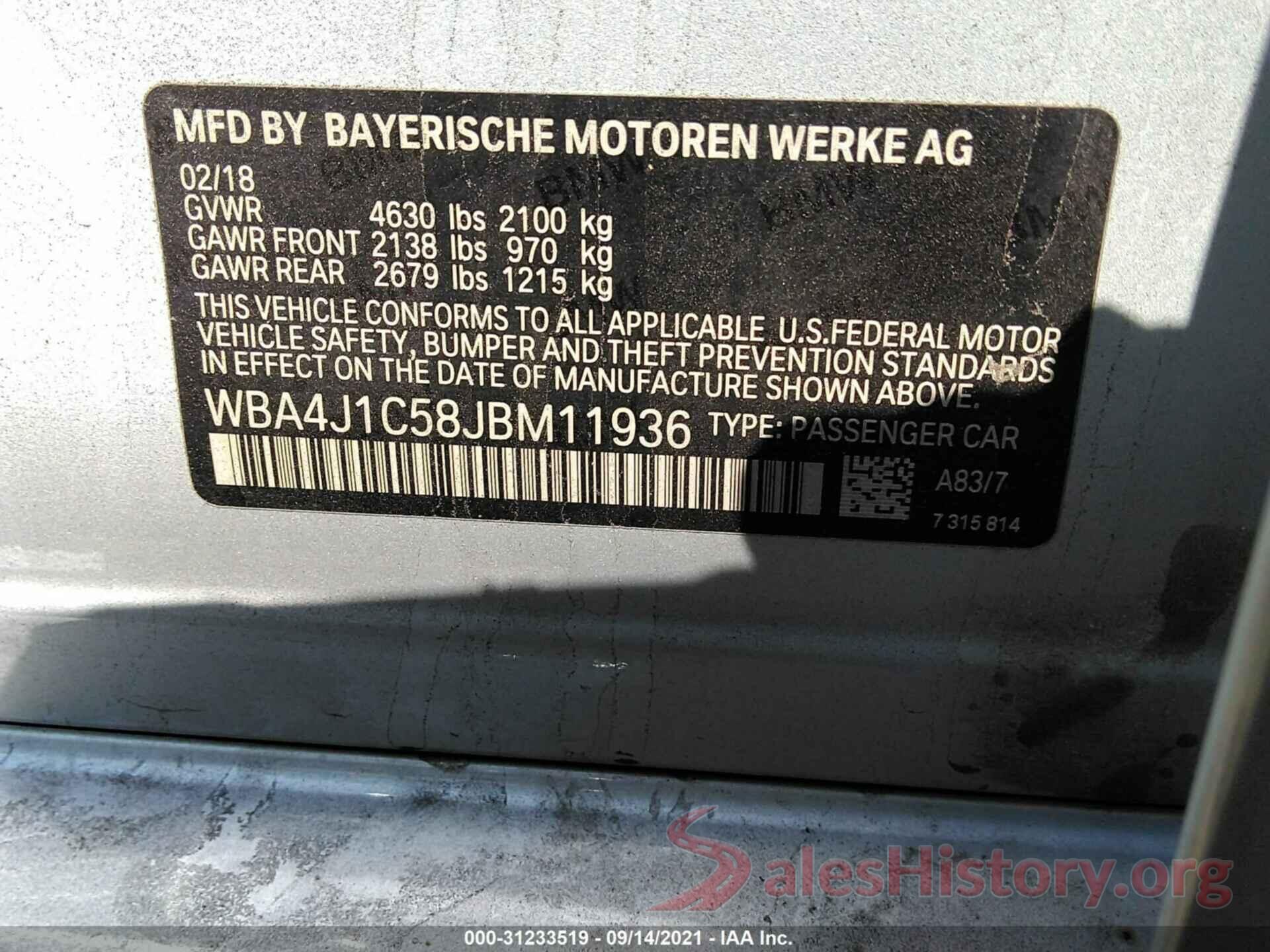 WBA4J1C58JBM11936 2018 BMW 4 SERIES