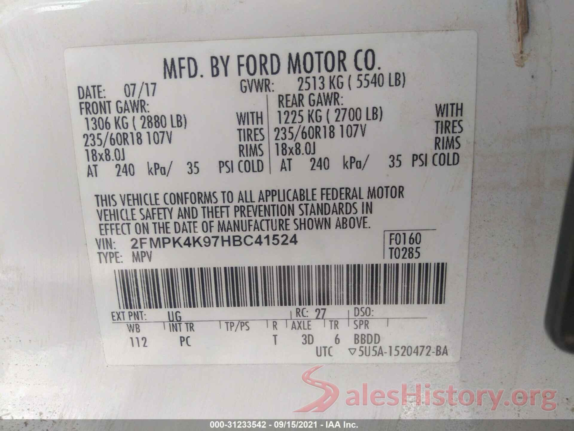 2FMPK4K97HBC41524 2017 FORD EDGE