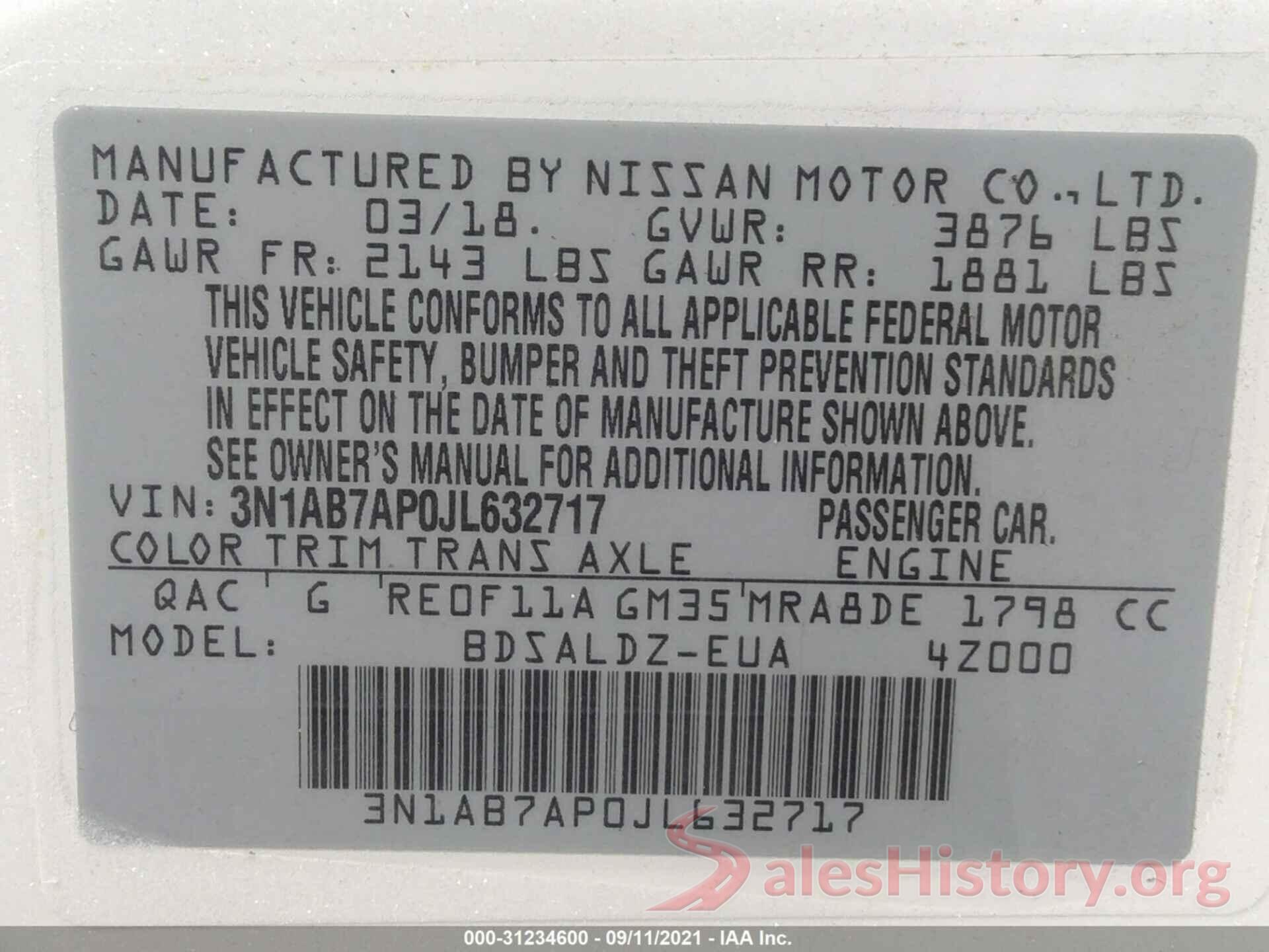 3N1AB7AP0JL632717 2018 NISSAN SENTRA