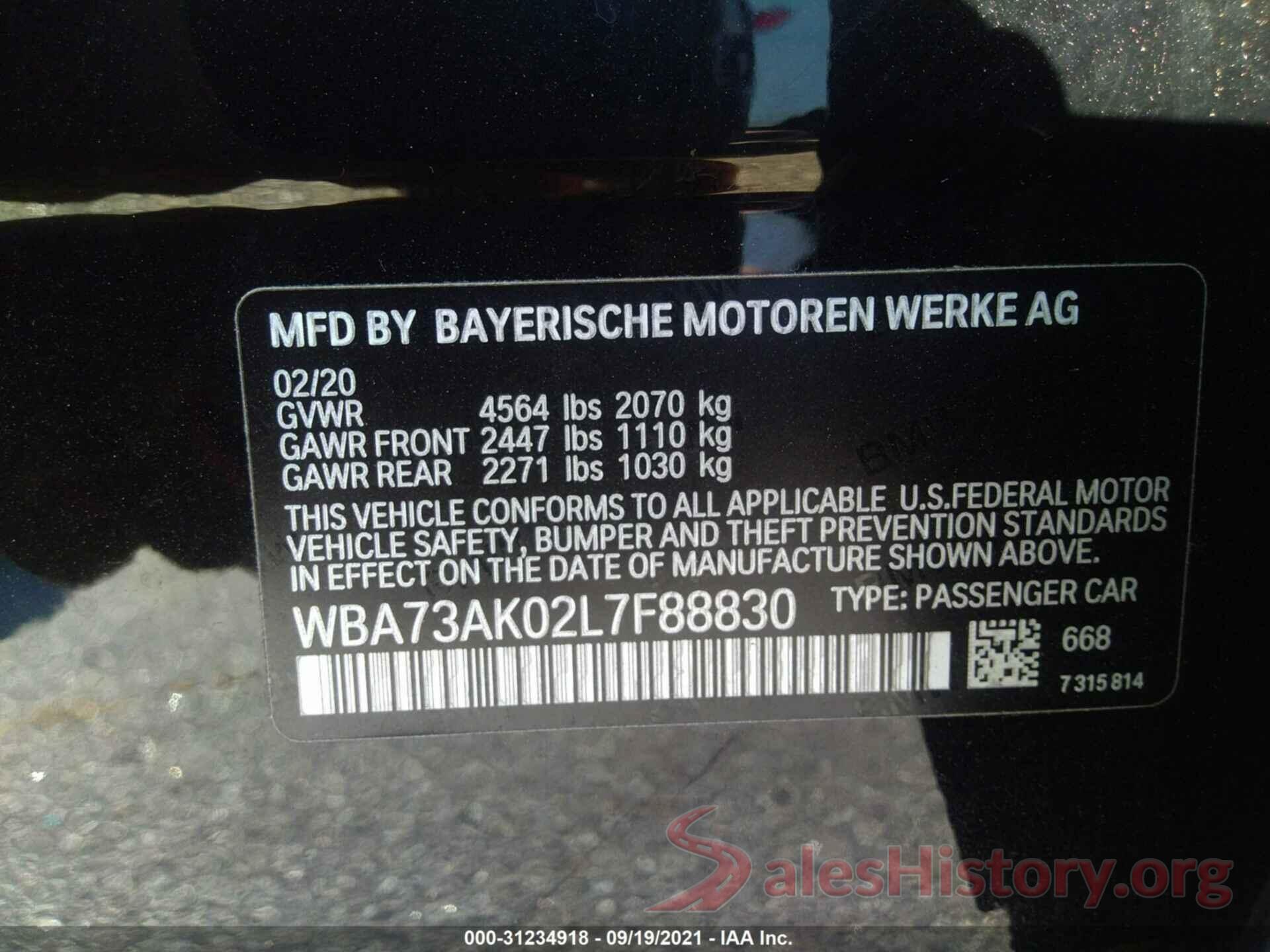 WBA73AK02L7F88830 2020 BMW 2 SERIES