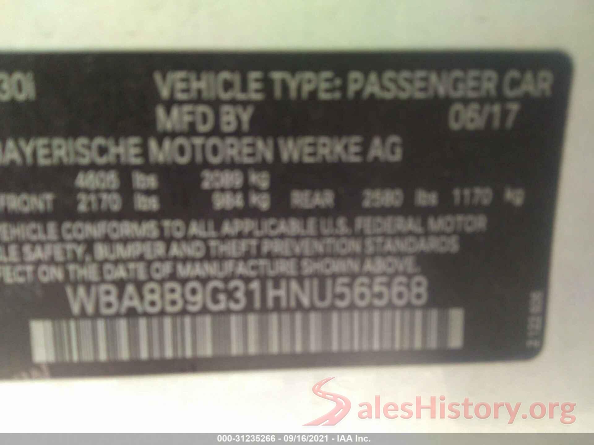 WBA8B9G31HNU56568 2017 BMW 3 SERIES