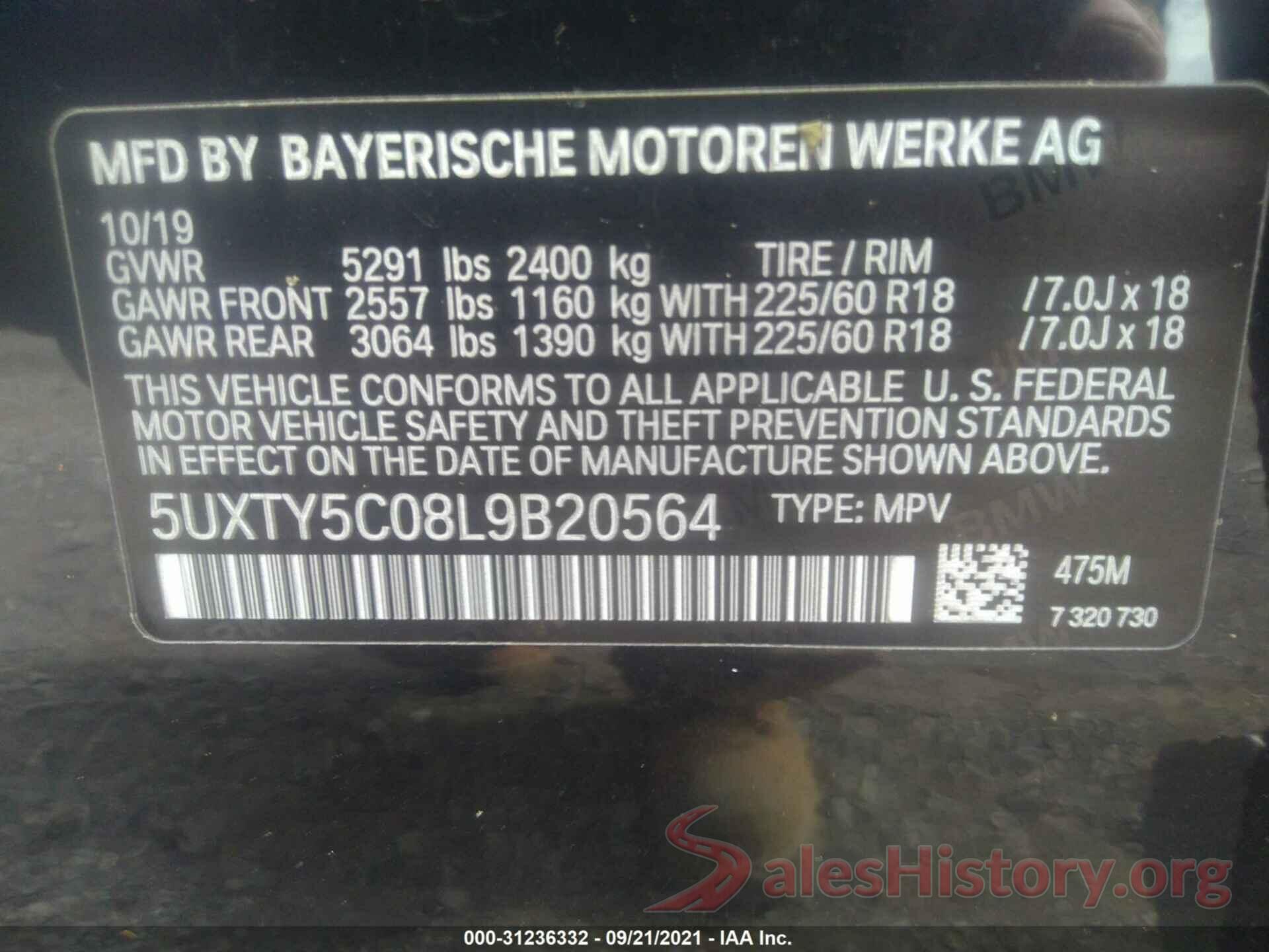 5UXTY5C08L9B20564 2020 BMW X3