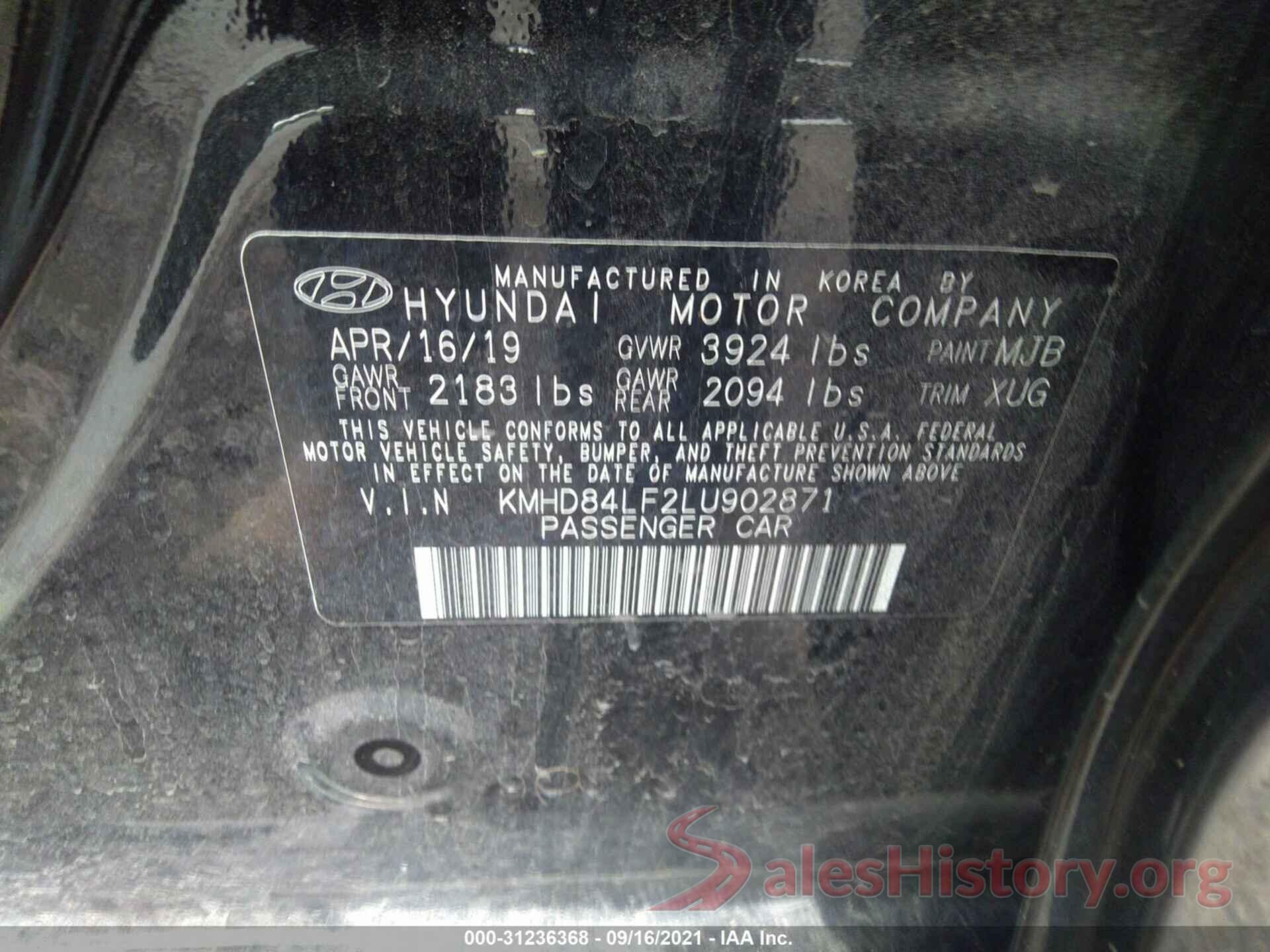 KMHD84LF2LU902871 2020 HYUNDAI ELANTRA