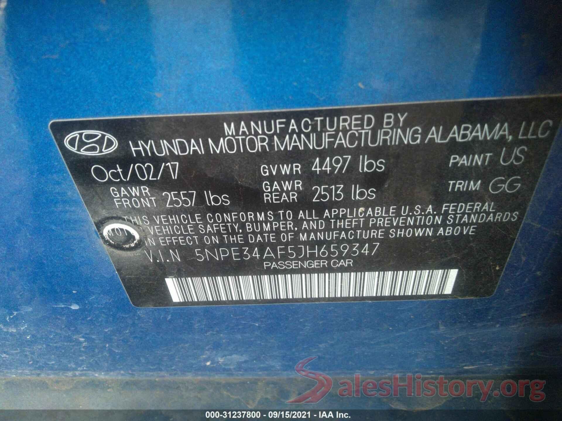 5NPE34AF5JH659347 2018 HYUNDAI SONATA