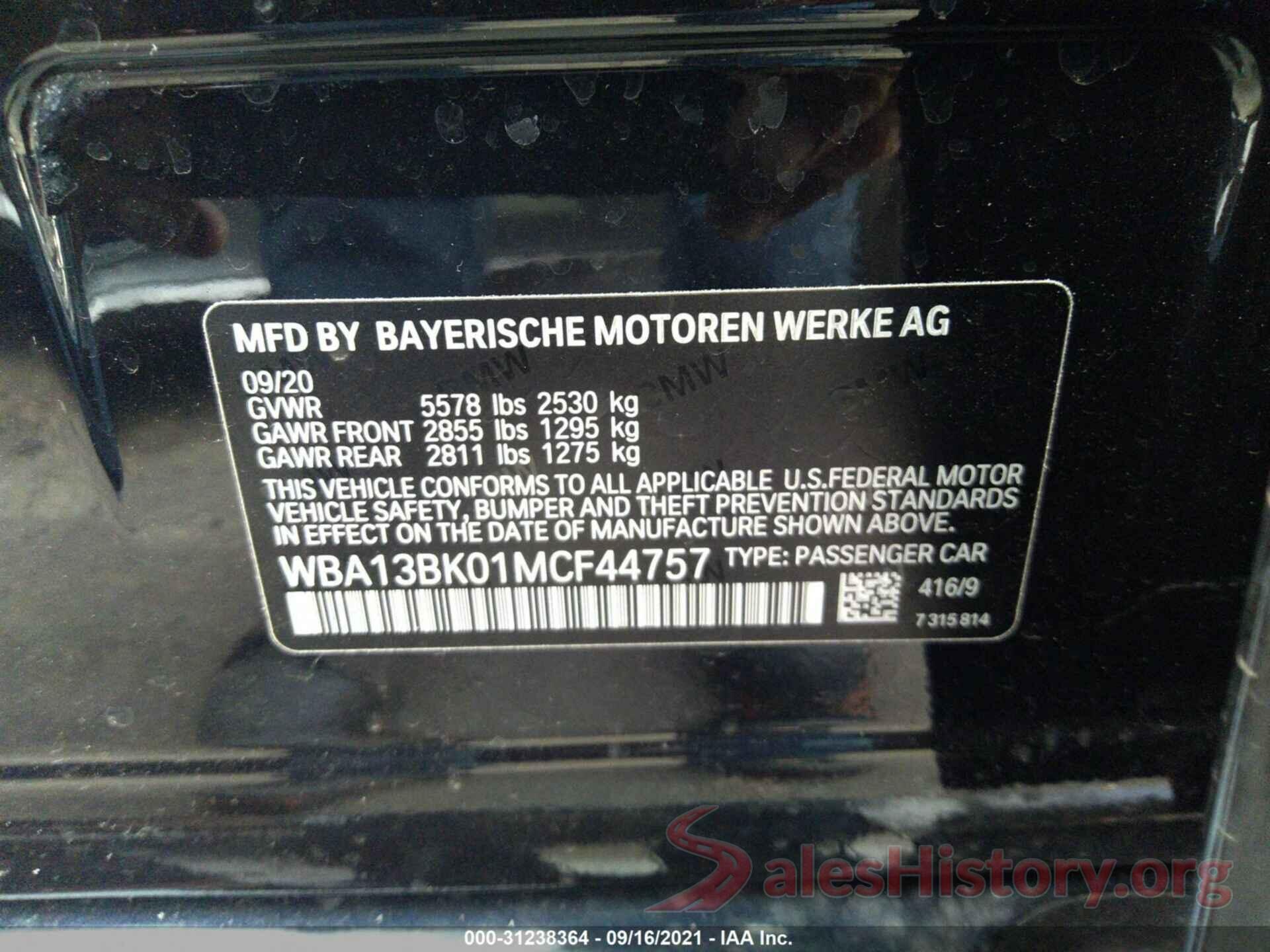 WBA13BK01MCF44757 2021 BMW 5 SERIES