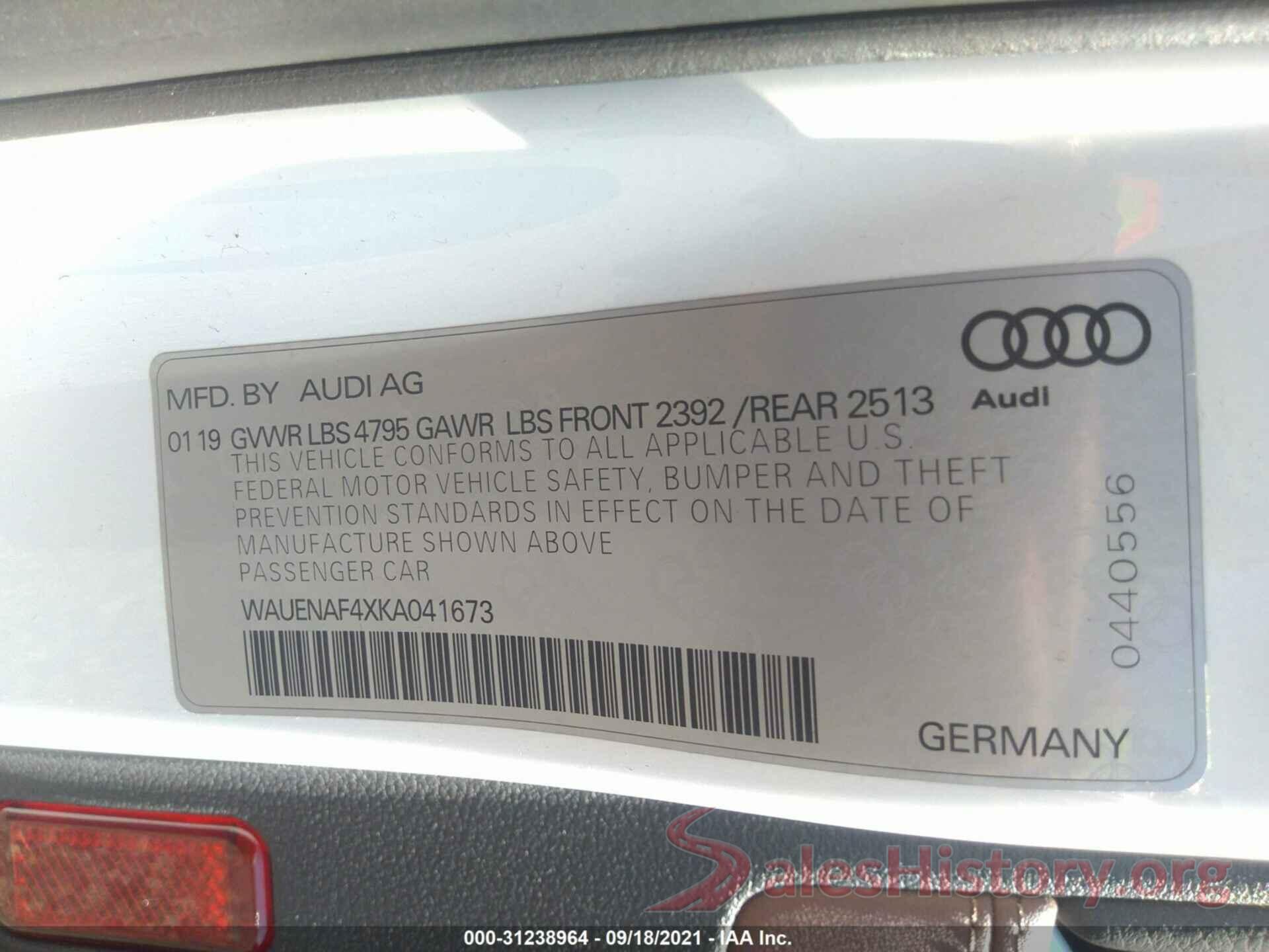 WAUENAF4XKA041673 2019 AUDI A4