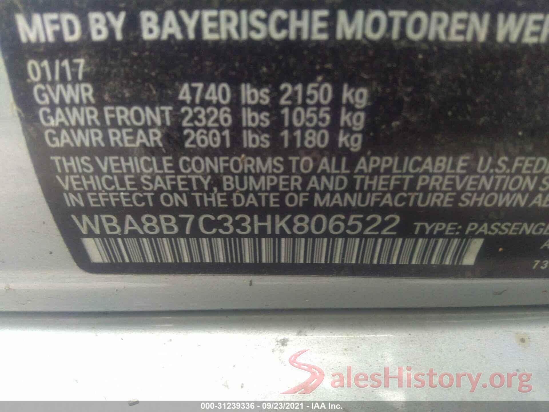 WBA8B7C33HK806522 2017 BMW 3 SERIES