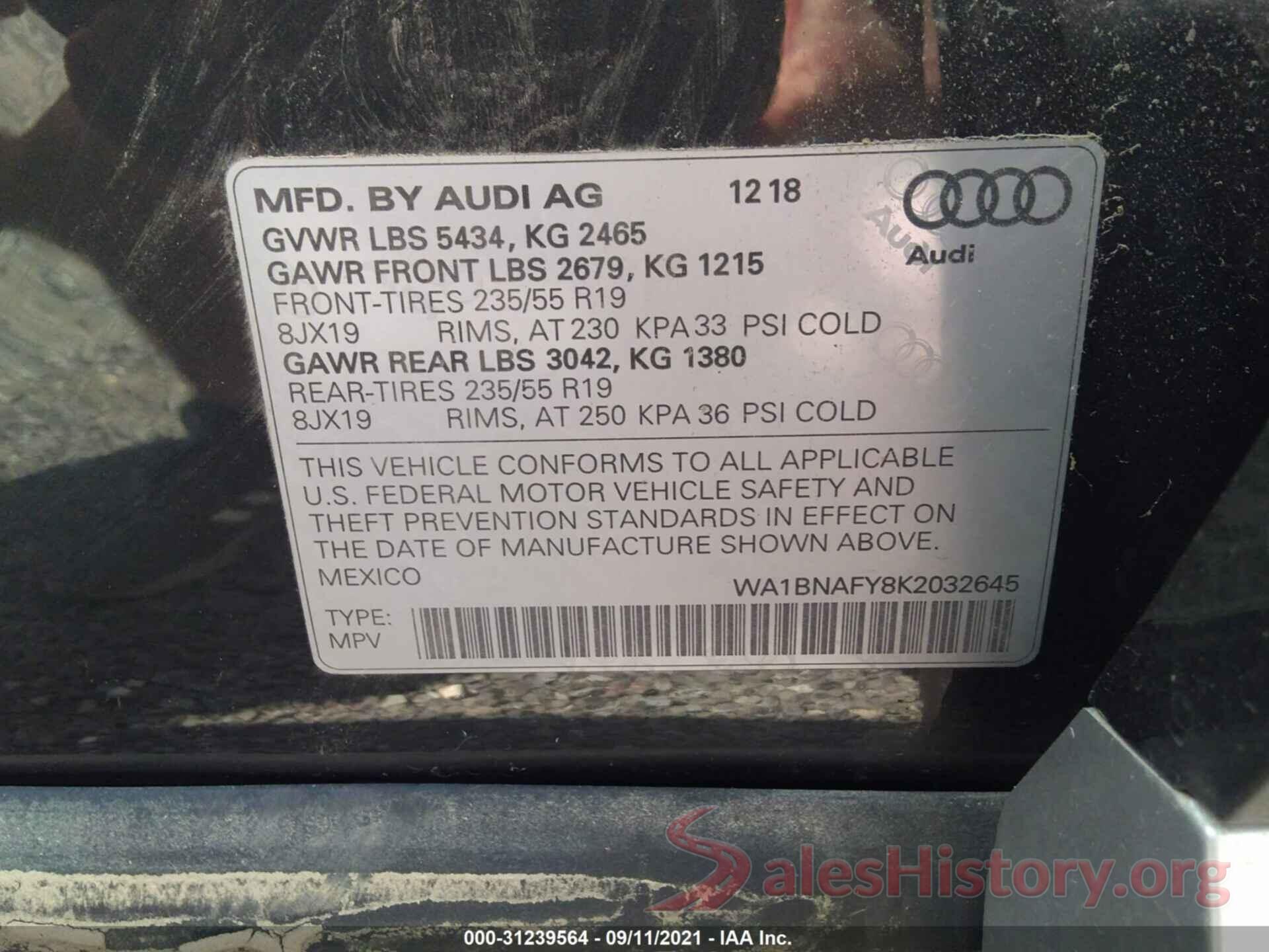 WA1BNAFY8K2032645 2019 AUDI Q5