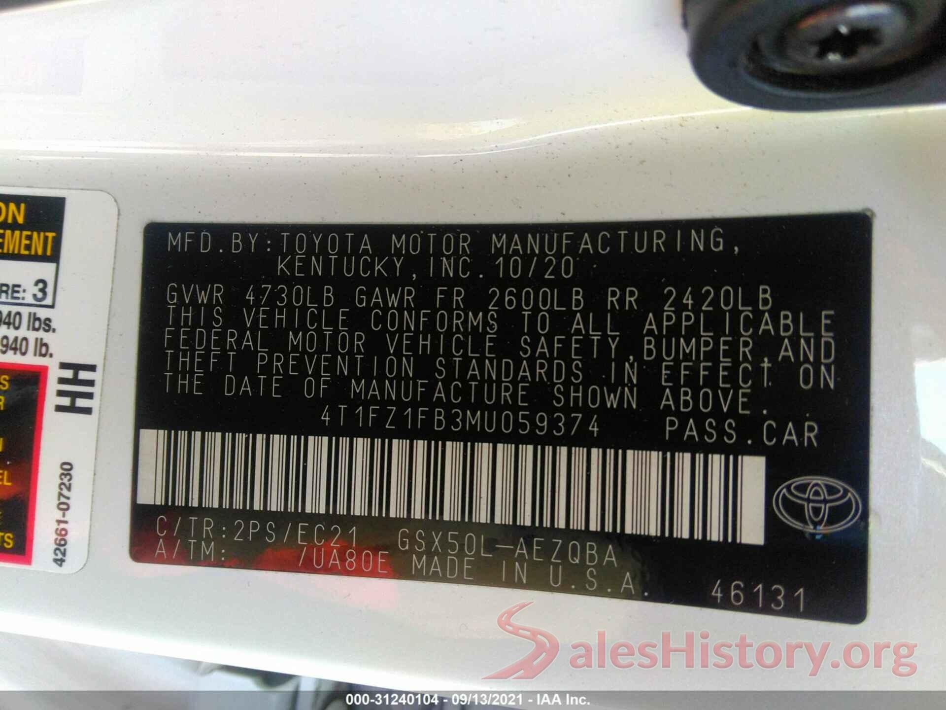 4T1FZ1FB3MU059374 2021 TOYOTA AVALON