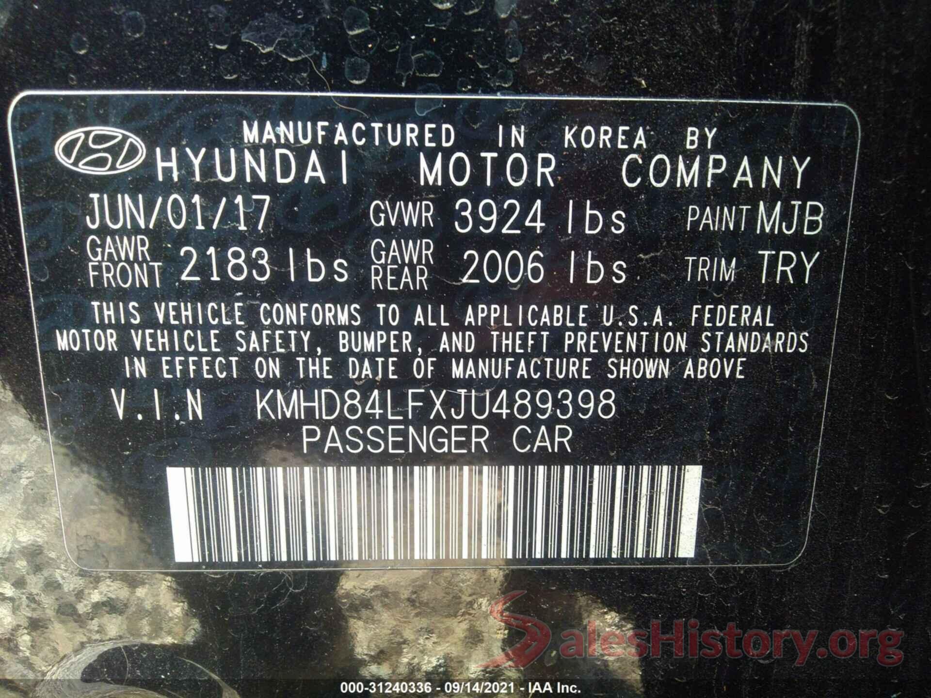 KMHD84LFXJU489398 2018 HYUNDAI ELANTRA