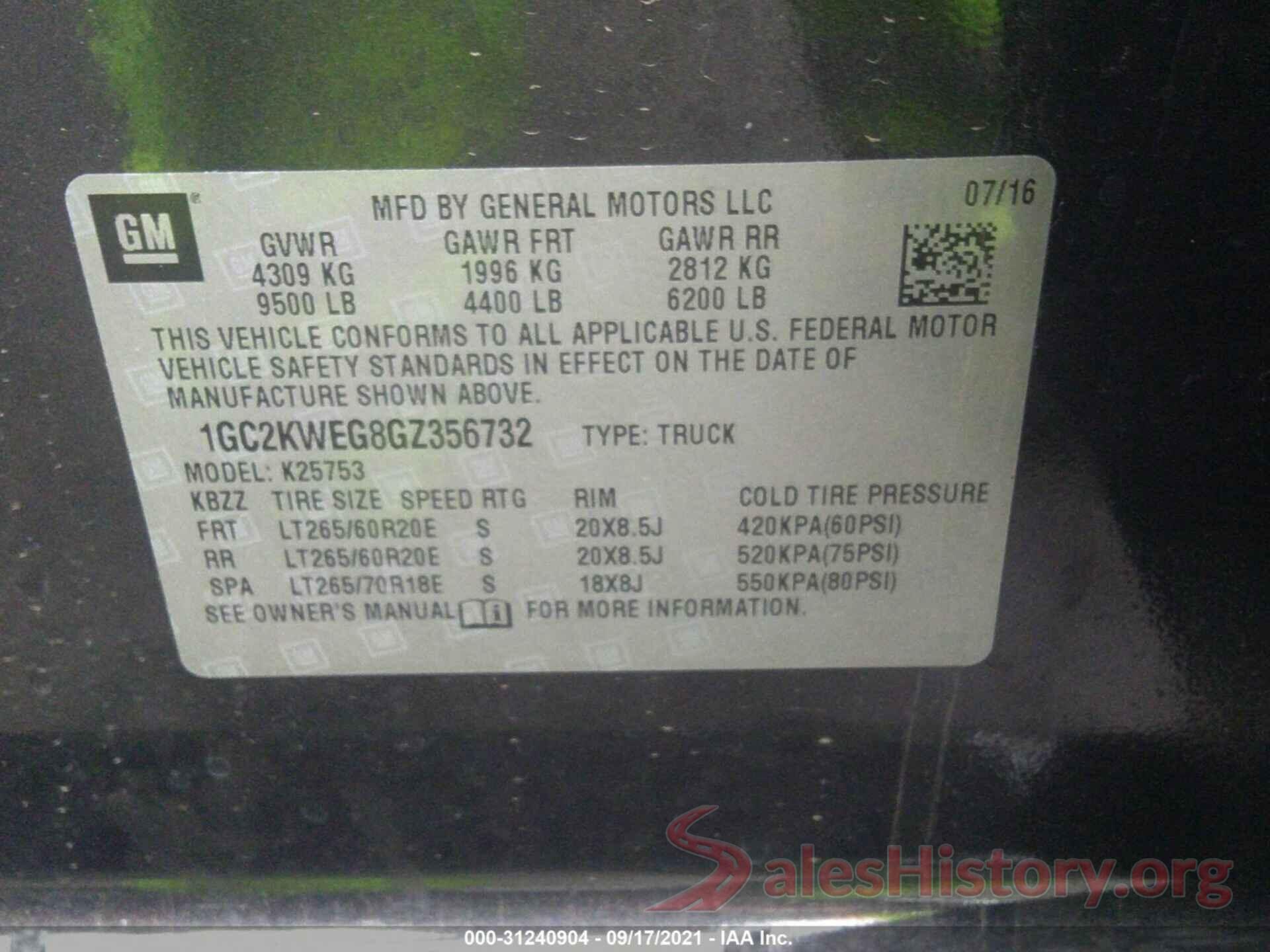 1GC2KWEG8GZ356732 2016 CHEVROLET SILVERADO 2500HD