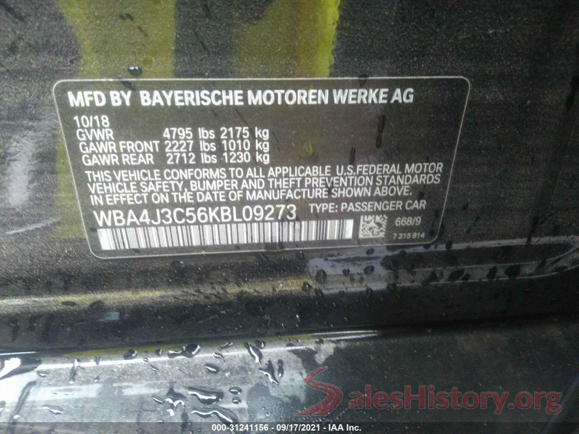 WBA4J3C56KBL09273 2019 BMW 4 SERIES