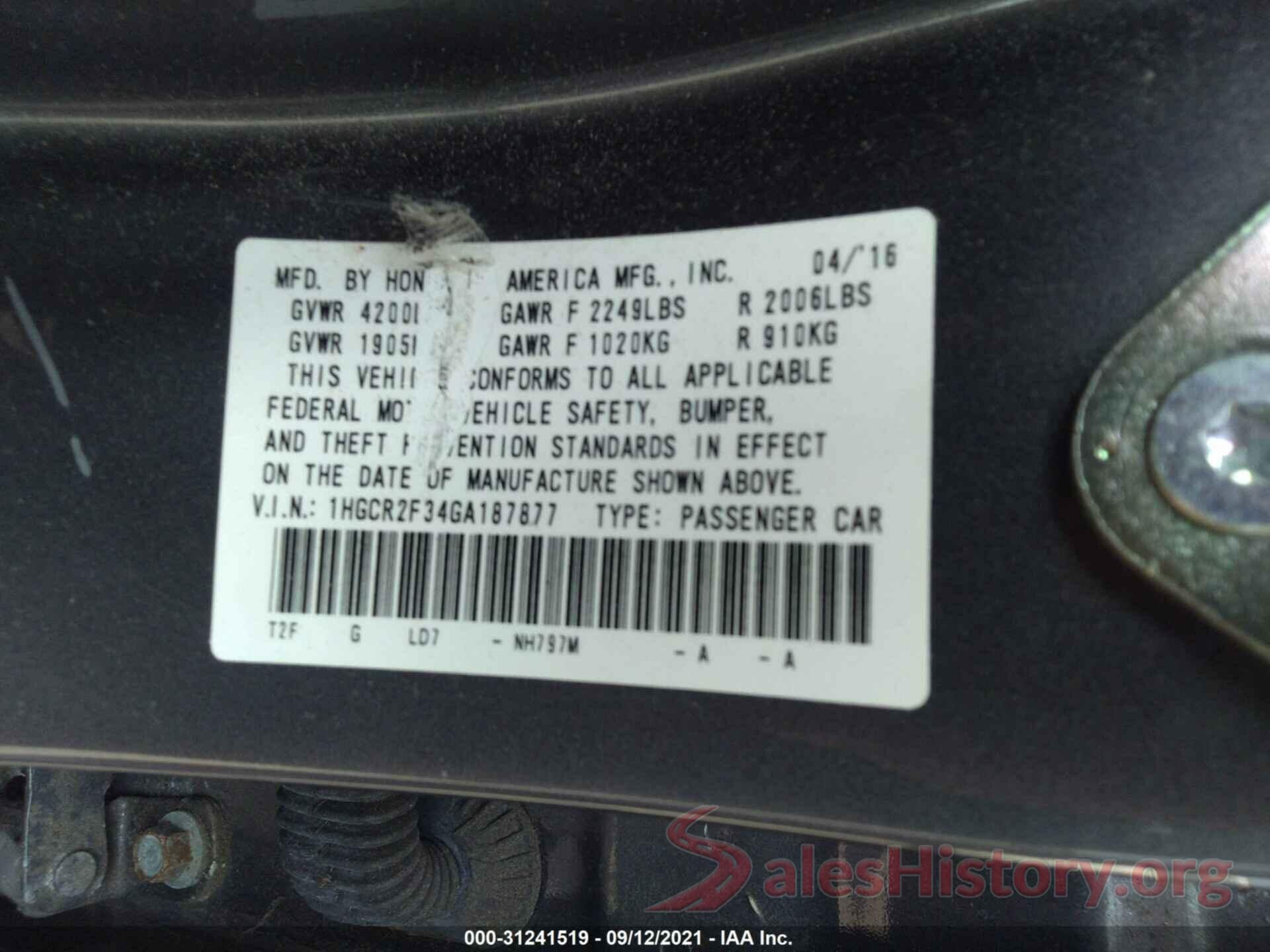 1HGCR2F34GA187877 2016 HONDA ACCORD SEDAN