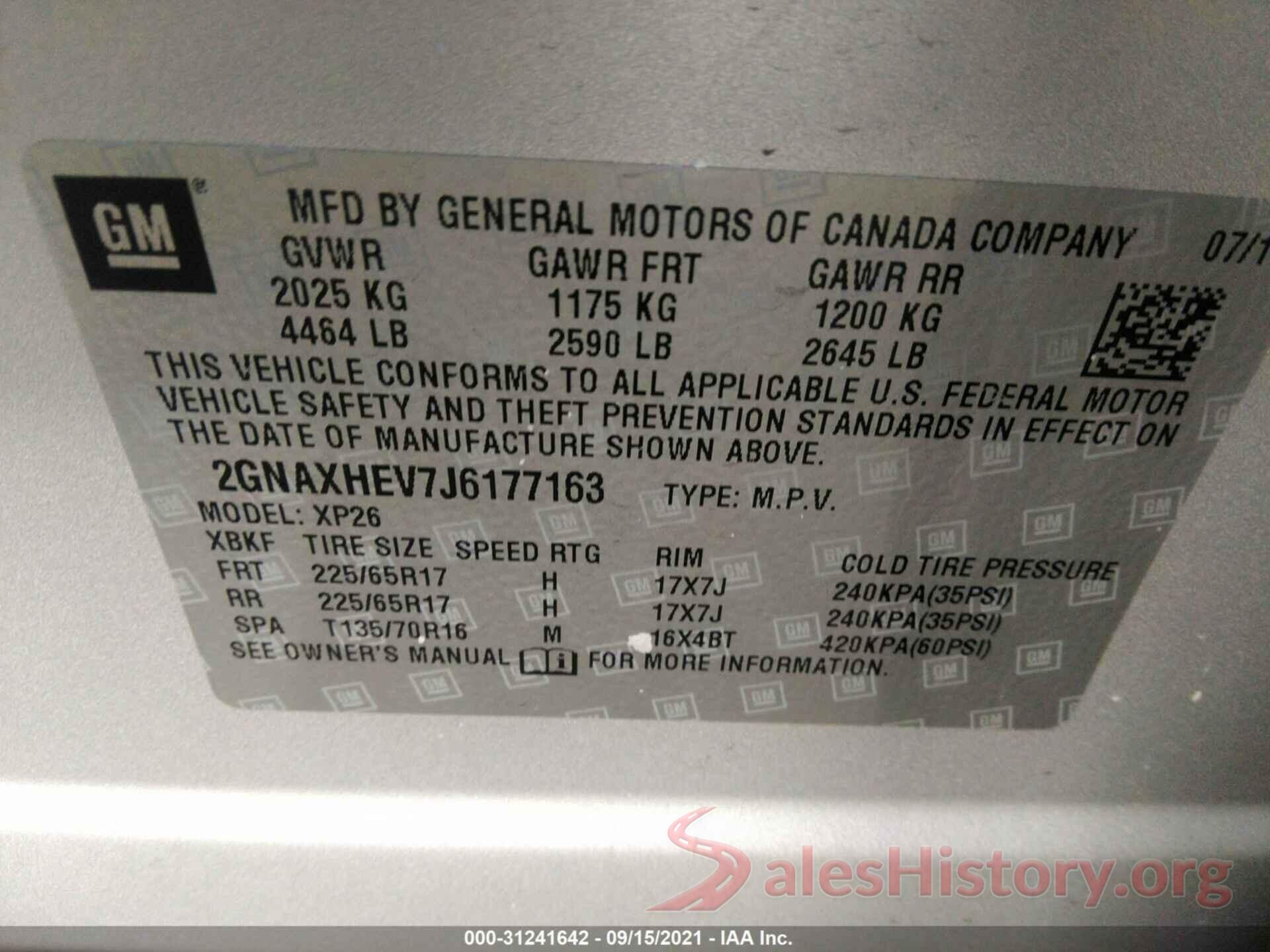 2GNAXHEV7J6177163 2018 CHEVROLET EQUINOX