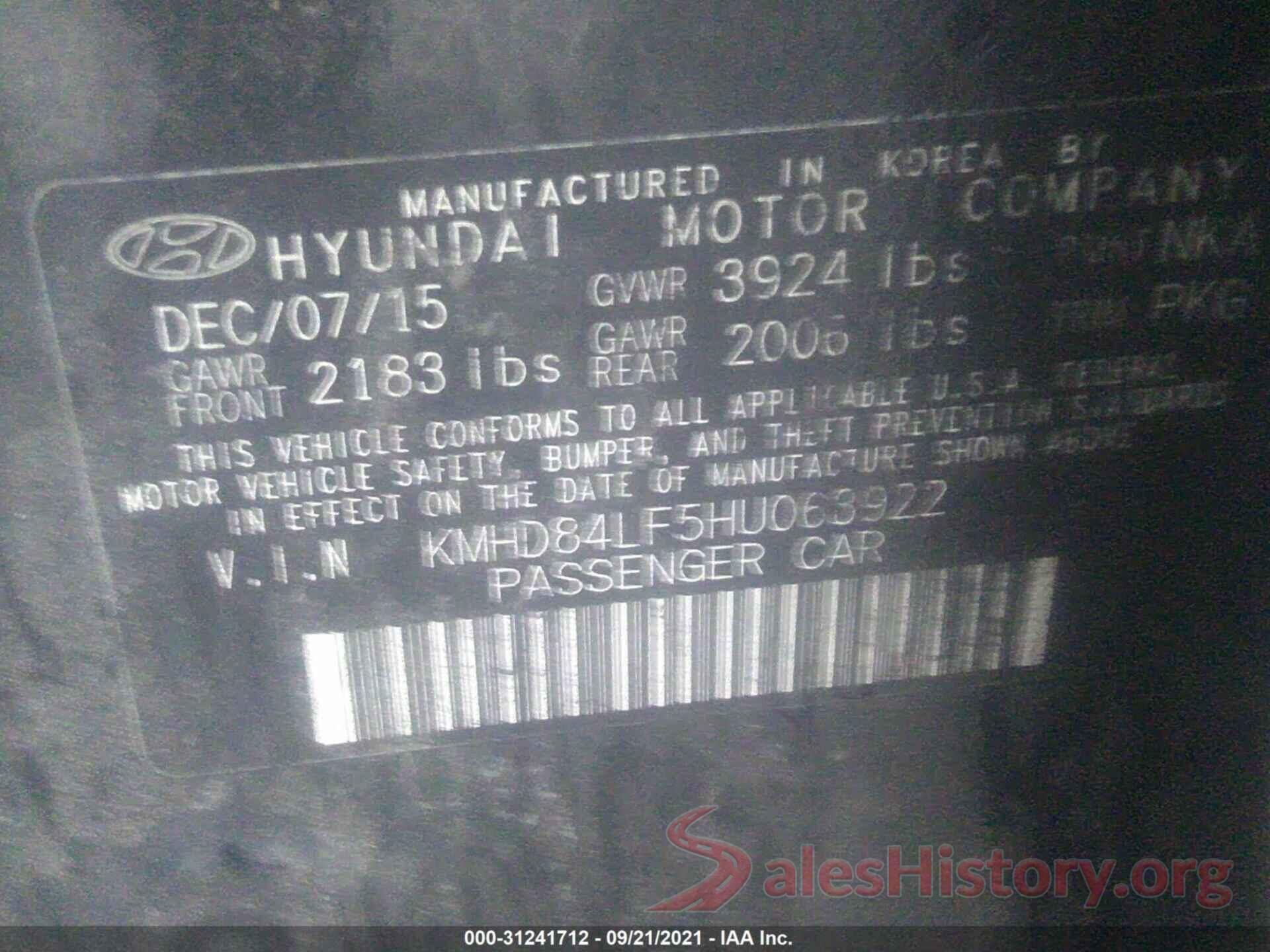 KMHD84LF5HU063922 2017 HYUNDAI ELANTRA