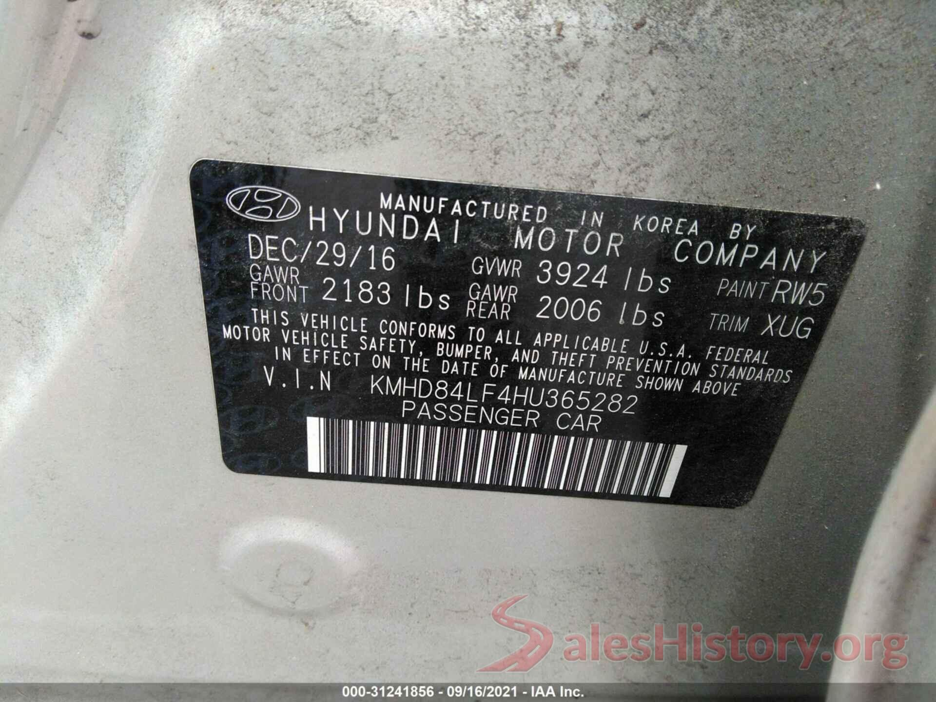 KMHD84LF4HU365282 2017 HYUNDAI ELANTRA