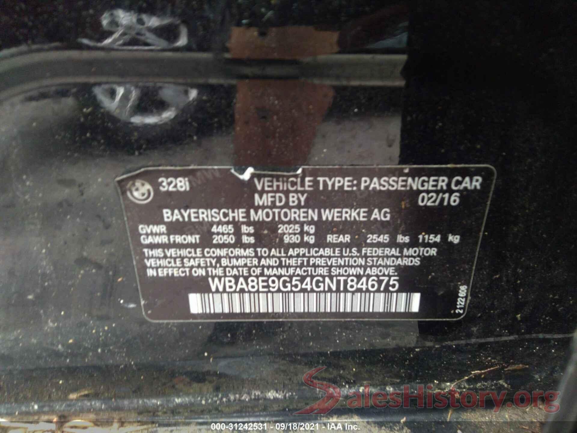 WBA8E9G54GNT84675 2016 BMW 3 SERIES