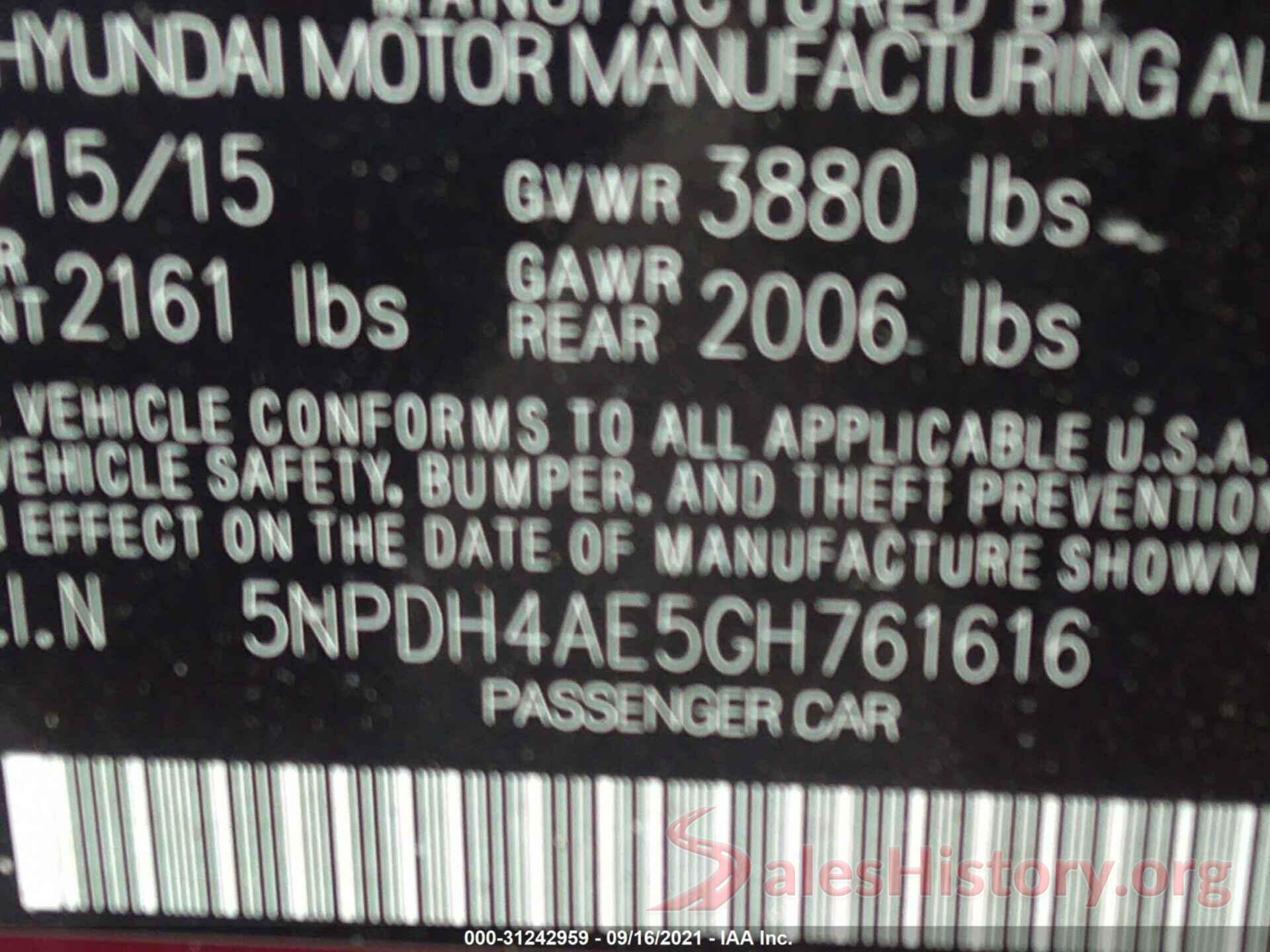 5NPDH4AE5GH761616 2016 HYUNDAI ELANTRA