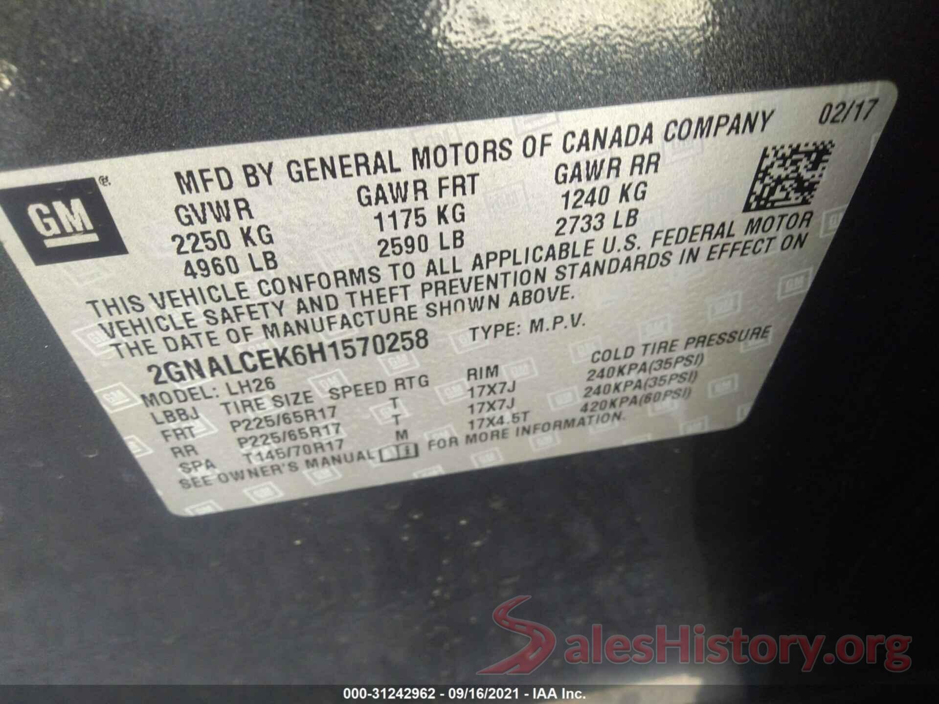 2GNALCEK6H1570258 2017 CHEVROLET EQUINOX