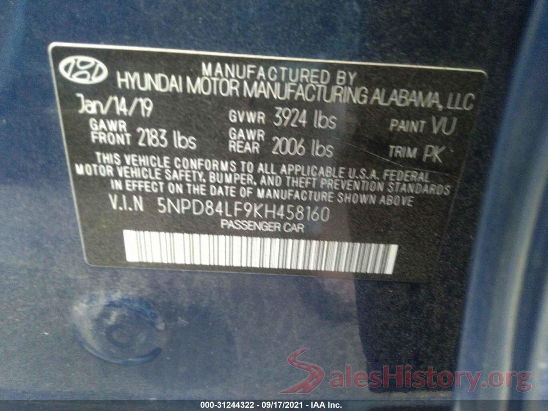 5NPD84LF9KH458160 2019 HYUNDAI ELANTRA