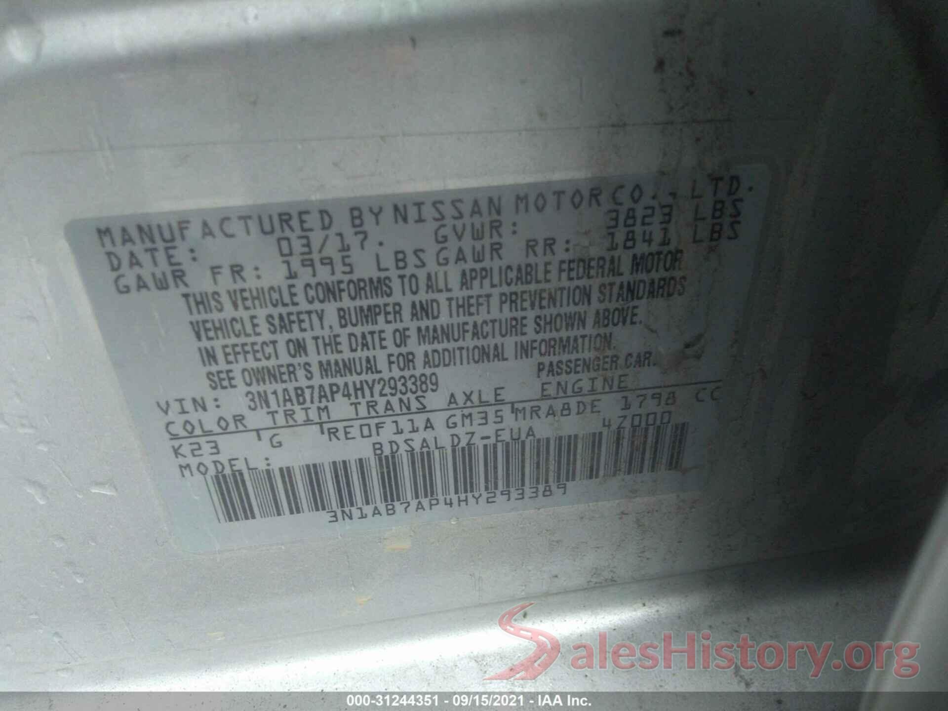 3N1AB7AP4HY293389 2017 NISSAN SENTRA