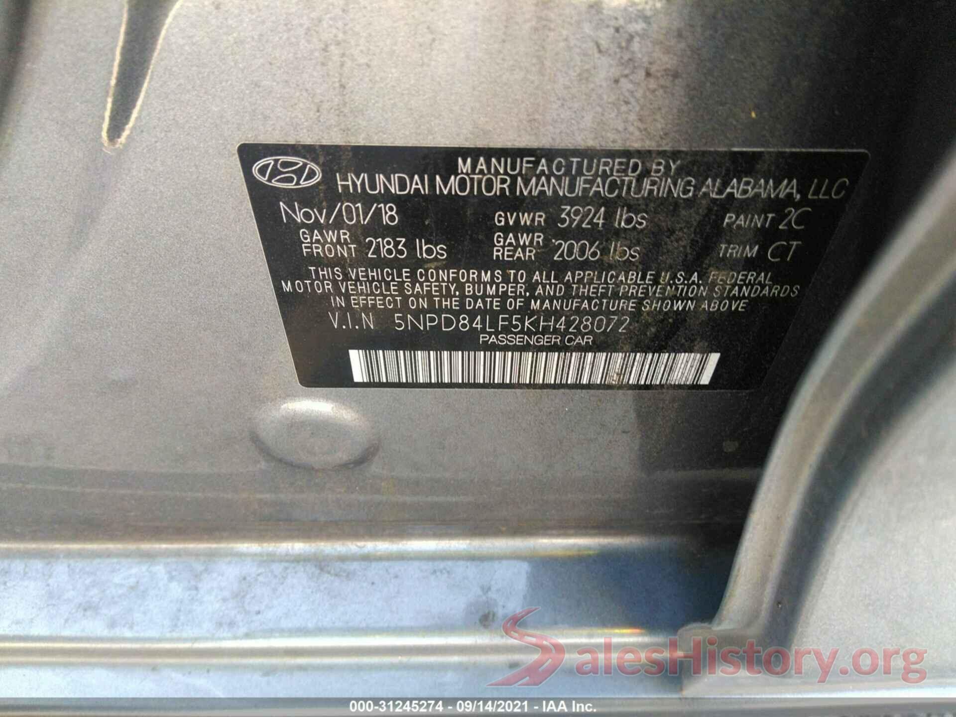 5NPD84LF5KH428072 2019 HYUNDAI ELANTRA